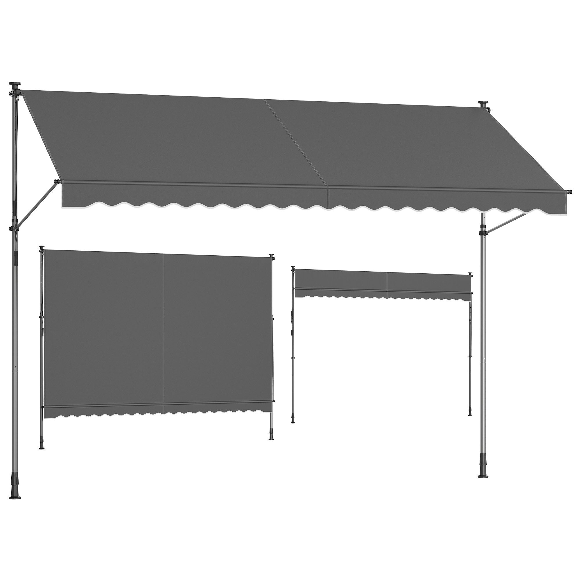 SONGMICS Klemmmarkise Balkonmarkise höhenverstellbar UV-Schutz wasserabweisend (ohne Bohren mit Handkurbel inkl. Zubehörpaket & Anleitung) Sonnenschutz, 400 x 120 x 220–300 cm (L x B x H)
