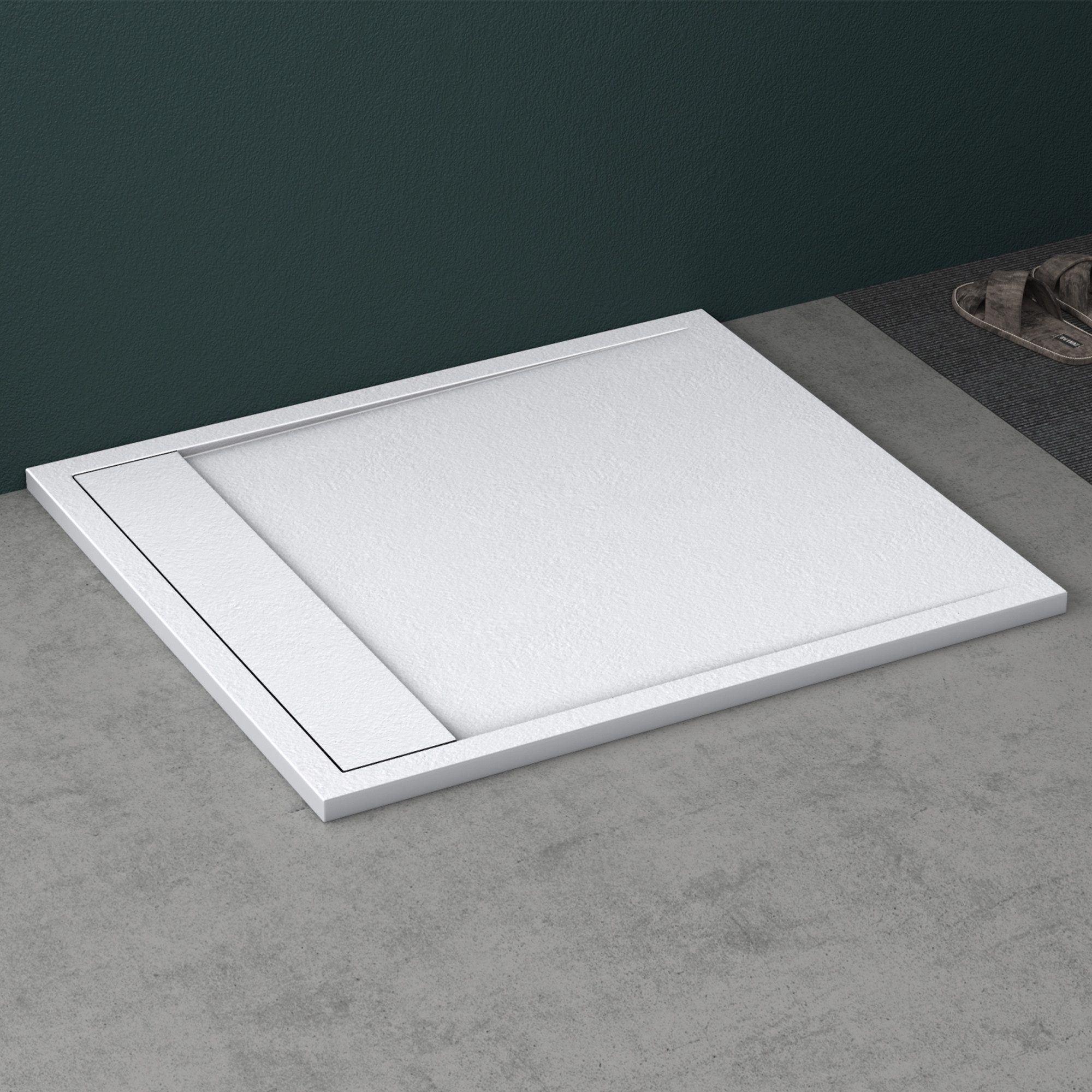 Mai & Mai Duschwanne Duschtasse Mineralguss rutschfest Gelcoat 80/90×100–160×3 cm Geoma10, Rechteckig, Mineralguss, DIN-Anschlüsse,Wärmespeichernd,Robuste Gelco – Bild 4 von 5