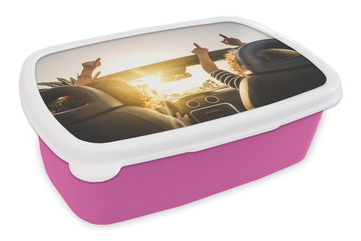 rosa Kunststoff Snackbox, - Kunststoff, MuchoWow Brotdose Sommer, Erwachsene, Brotbox Kinder, Lunchbox für Auto Mädchen, (2-tlg), - Frauen
