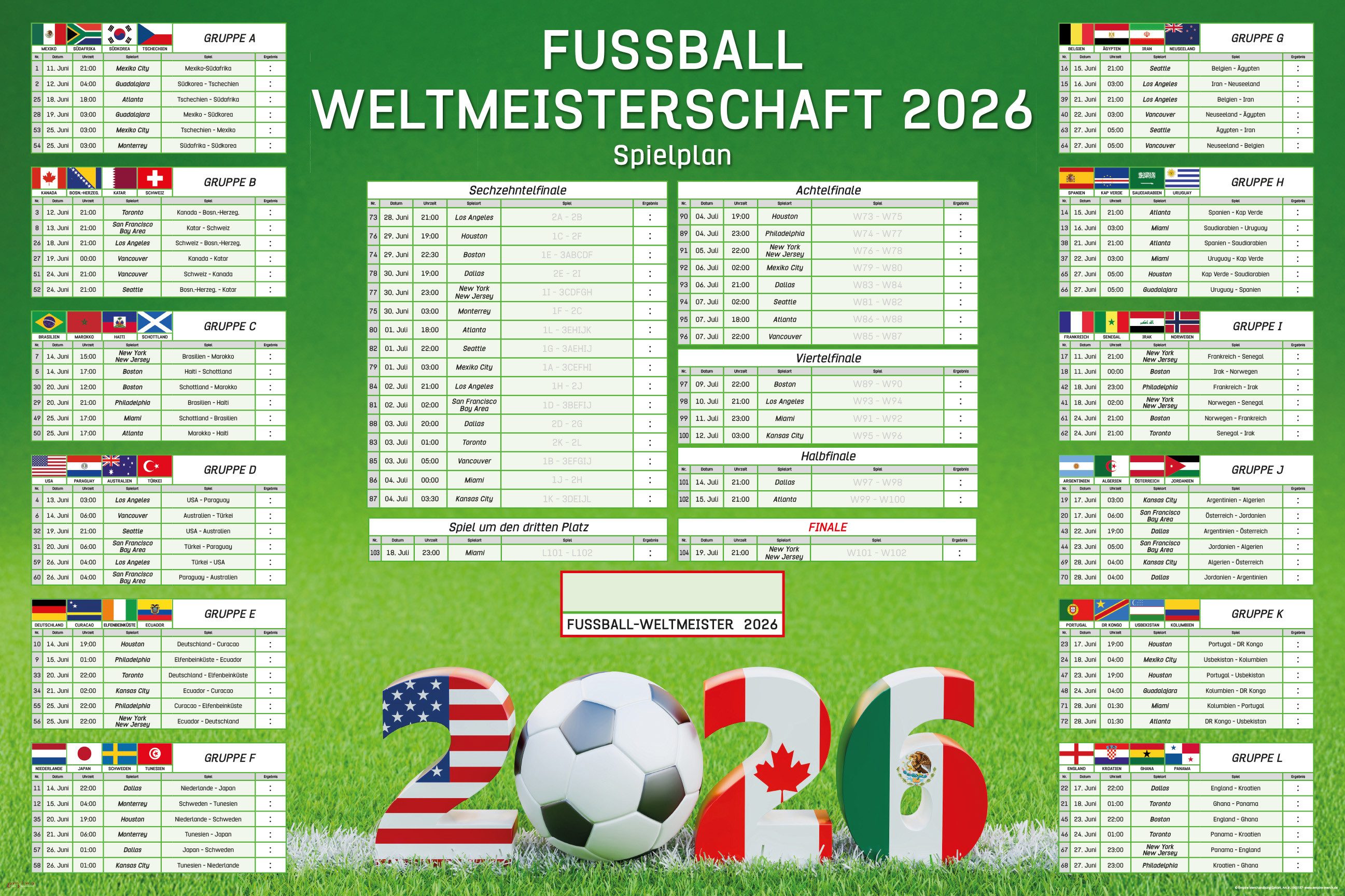 Poster Fussball WM 2026 Planer - 61x91,5 cm
