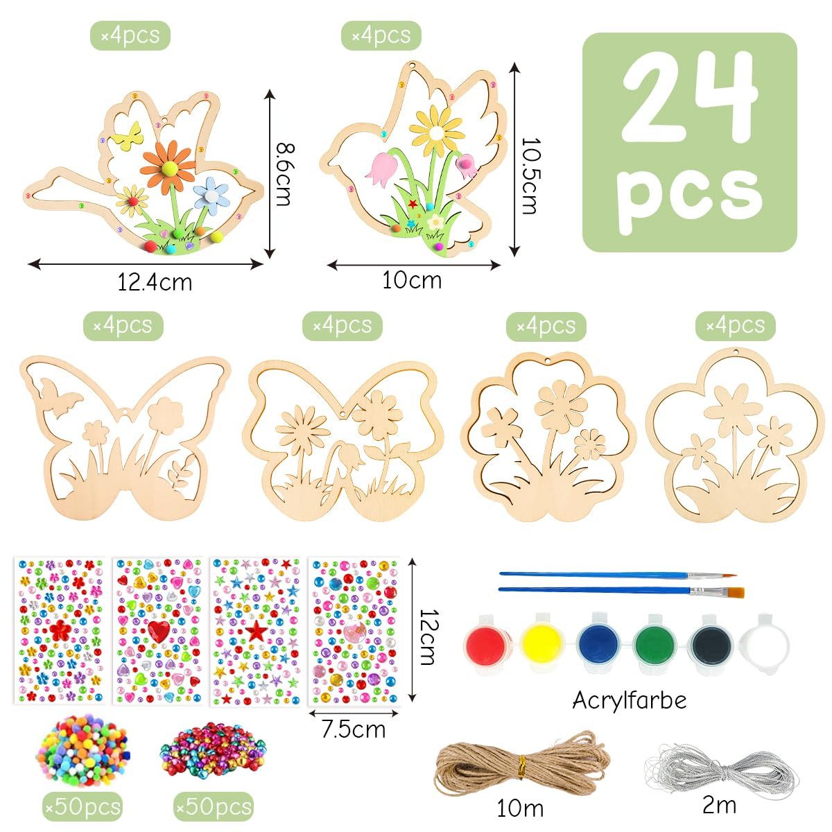 FOUORTUNATE-BEE Kreativset 129 Stück Bastelsets Kinder Holz Schmetterling Deko, (Basteln Mädchen ab 6 Jahre, Kindergeburtstag, Basteln DIY Bemalen, Kreativ Geburtstag Geschenk, Geschenkidee)