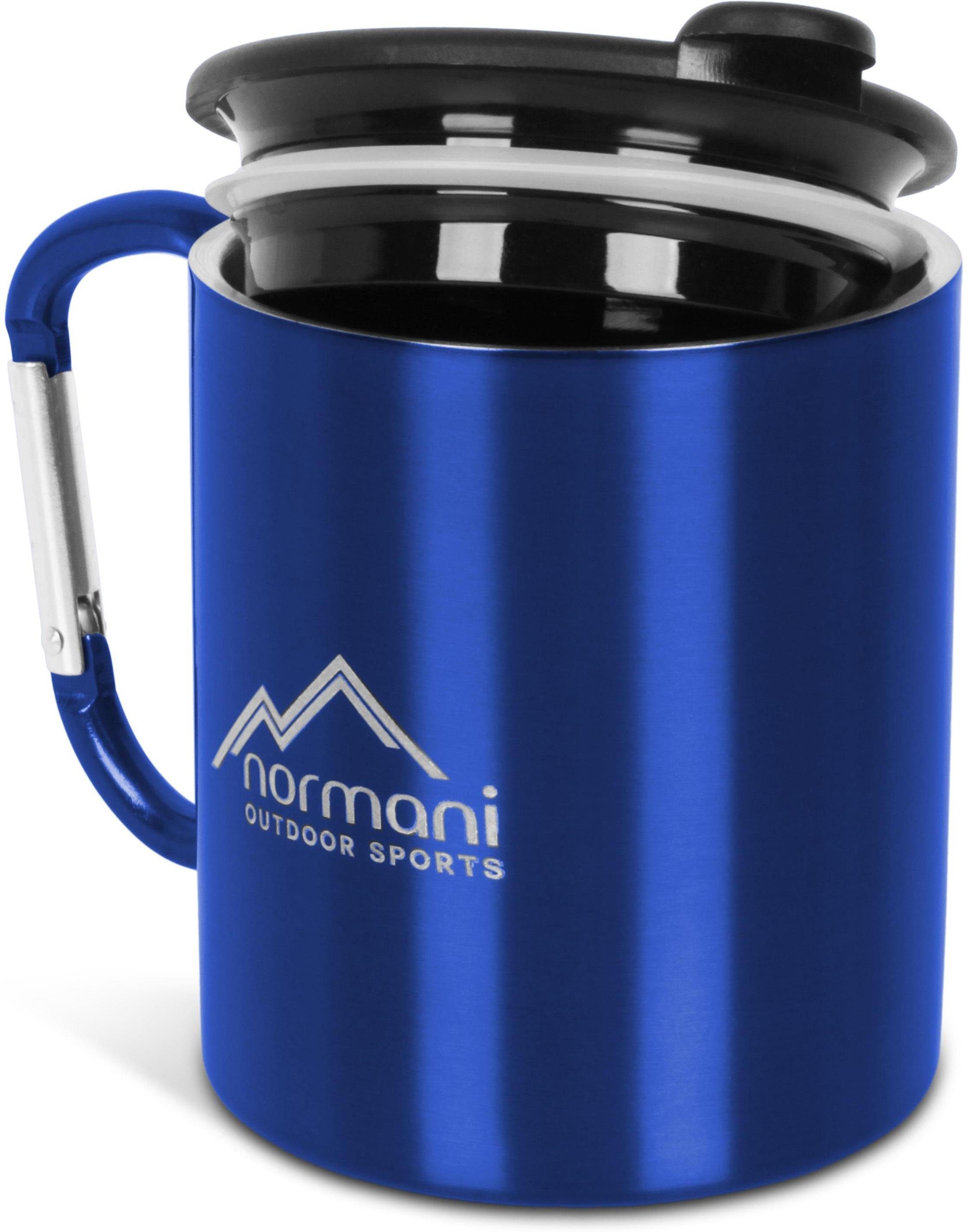 normani Becher Karabinertasse mit Trinkdeckel, Edelstahl, Doppelwandige Edelstahltasse Outdoortasse Campingtasse - 330ml - aus rostfreiem Edelstahl Blau