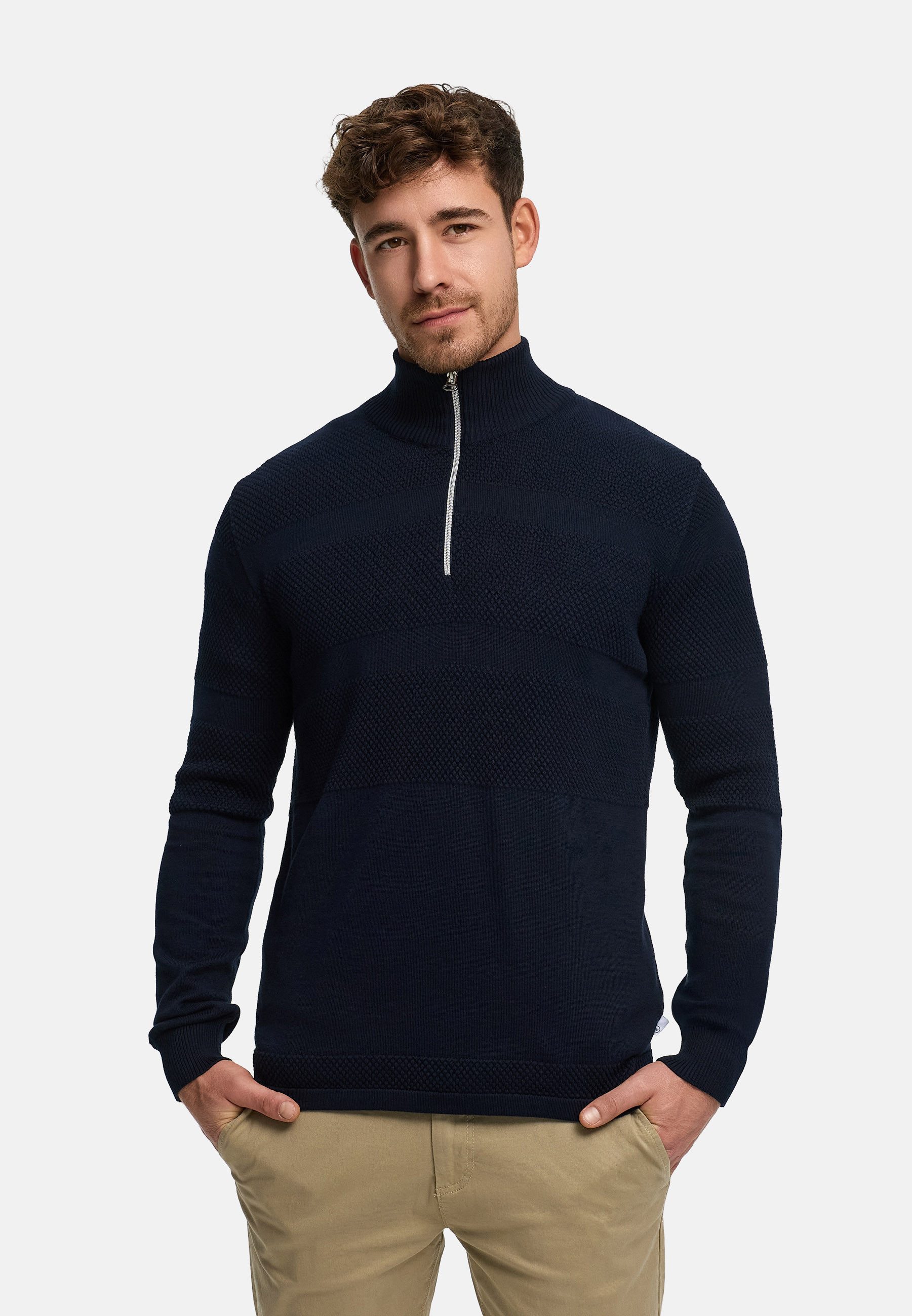 Kronstadt Strickpullover Herren KSHannes Half-Zip Pullover Herrenpullover aus hochwertigem Jaquard-Feinstrick