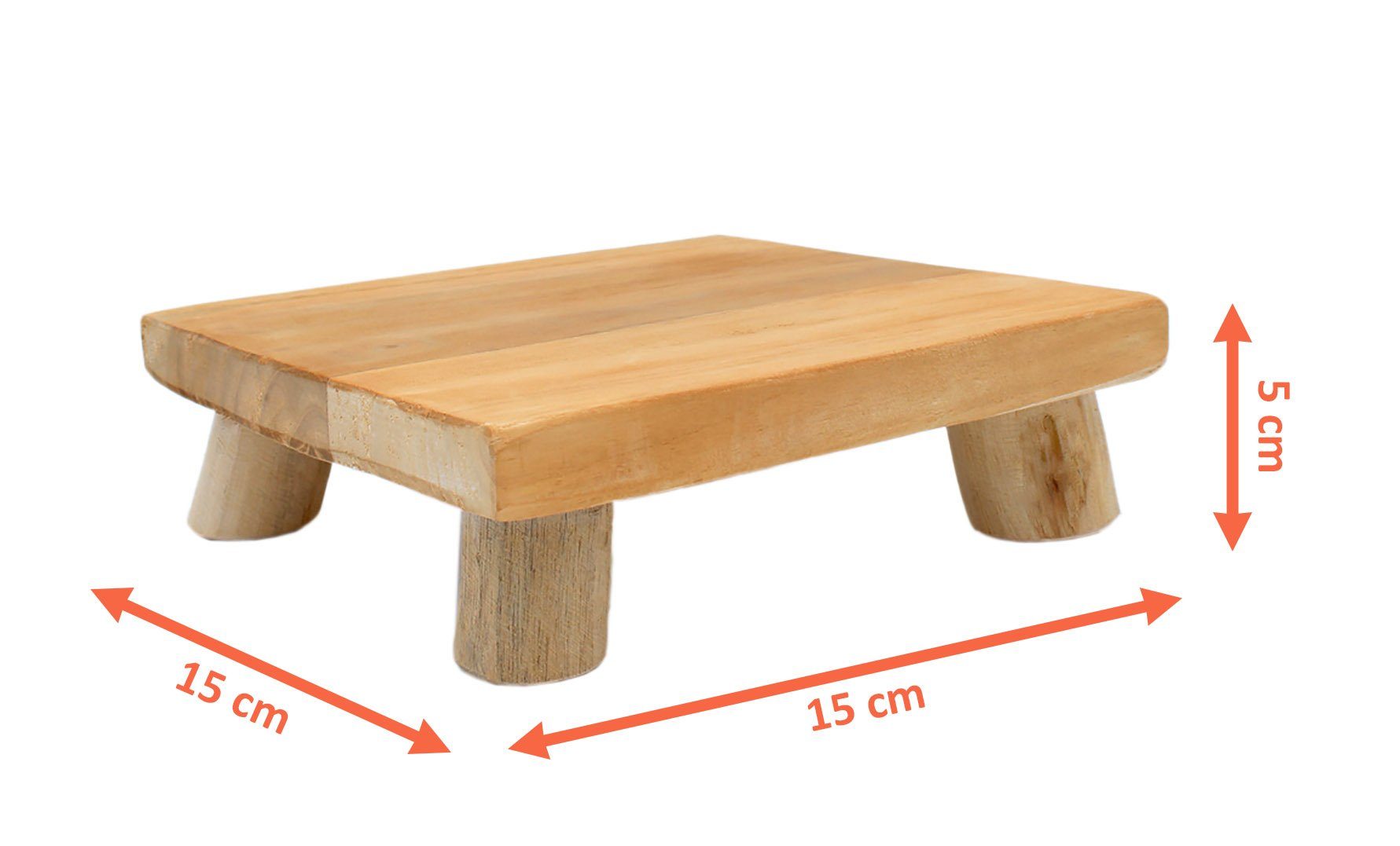 Spetebo Blumenständer Teak Blumenteller klein natur eckig - 15 cm (Packung, 1 St., mit 4 Füßen), Mini Holz Pflanzenhocker