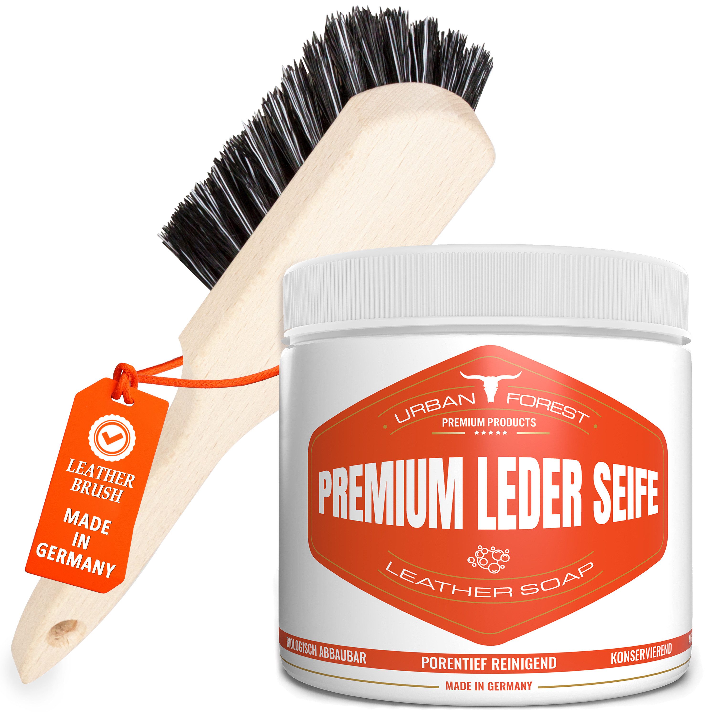 URBAN FOREST Lederseife, Lederreiniger, Lederreinigung für Glattleder inkl. Bürste (1-St. Lederseife Lederreiniger inkl. Bürste aus Deutschland Lederseife Lederreiniger inkl. Bürste aus Deutschland)