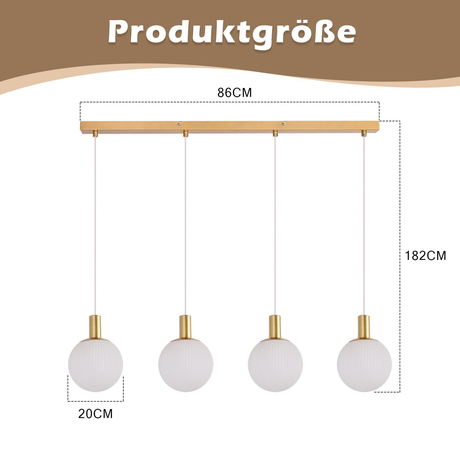 ZMH Pendelleuchte Esszimmer 3/4 Flammig E27 Gold-Weiß Kronleuchter Schlafzimmer Hotel, Höhenverstellbar, ohne Leuchtmittel, 182CM Retro Hängeleuchte für Wohnzimmer