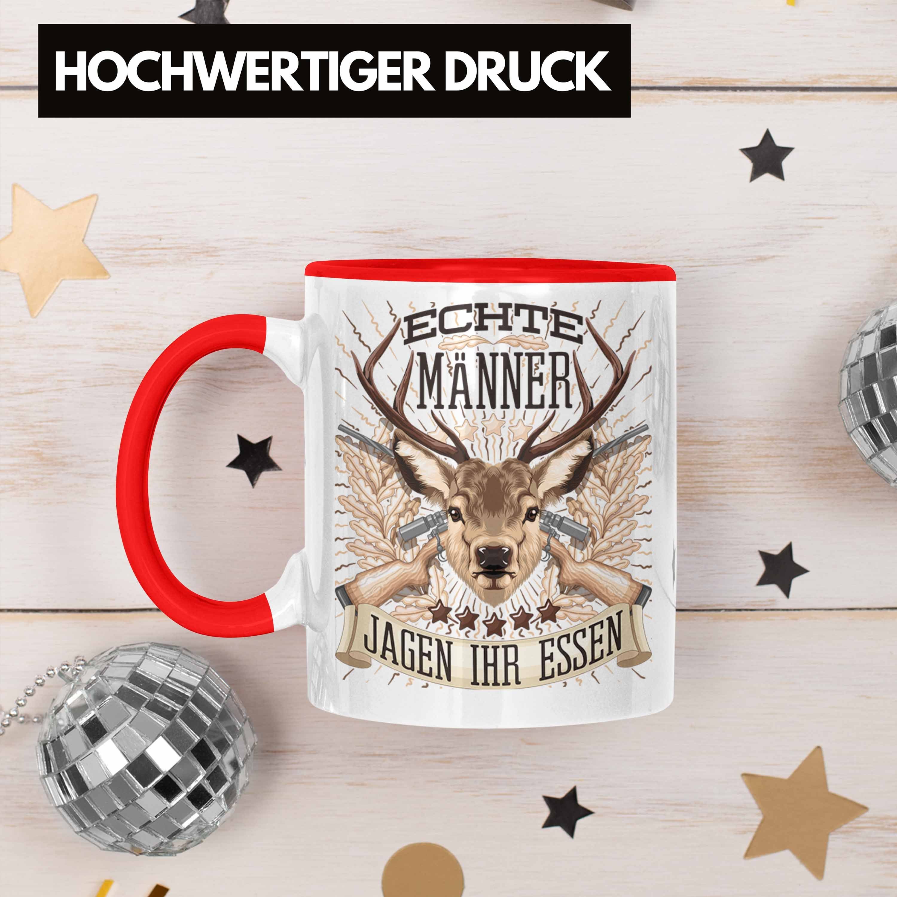 Trendation Tasse Essen Tasse für Geschenk Jagen Spruch Rot Jäger Jäger Becher Ja Ihr Männer