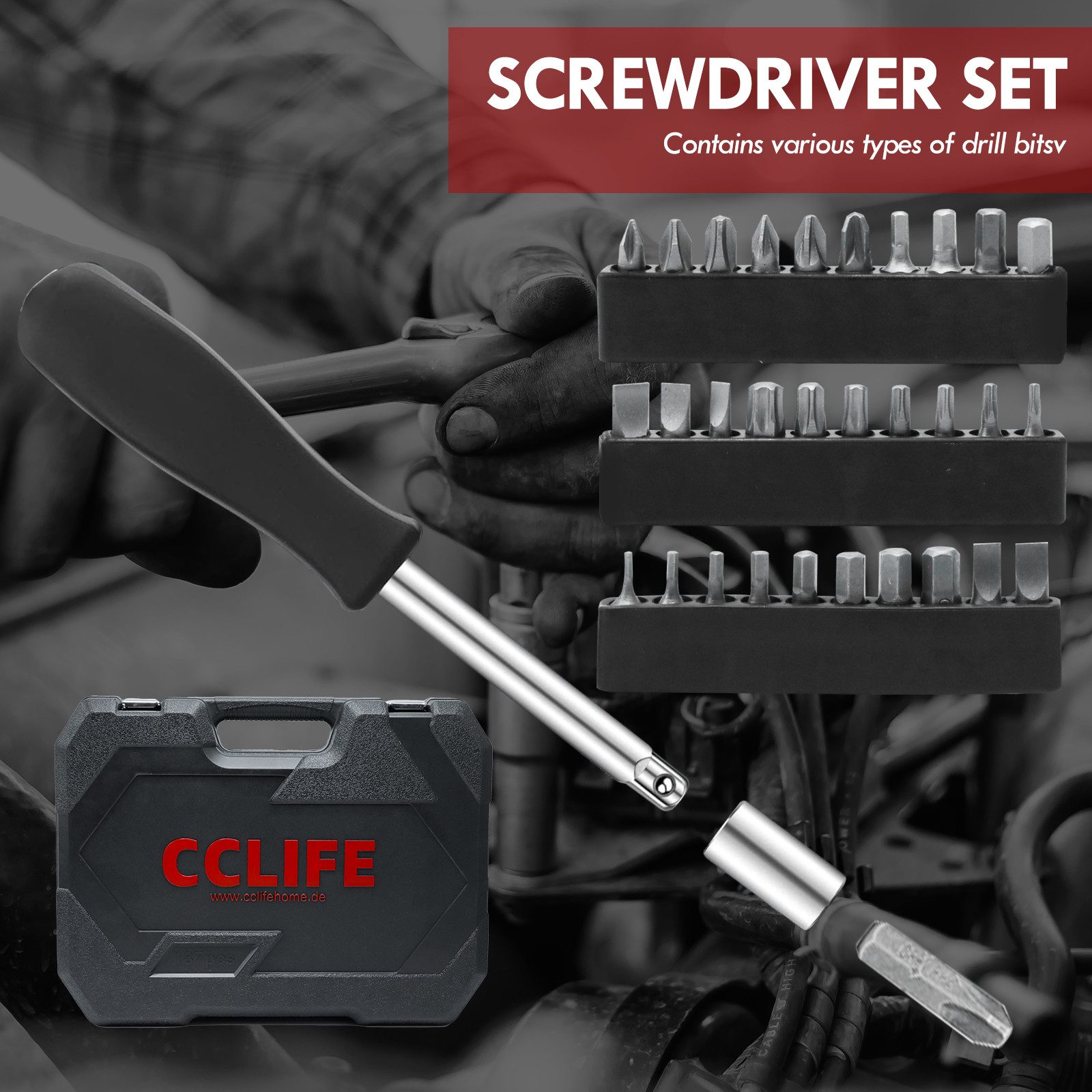 CCLIFE Steckschlüssel Steckschlüsselsatz Ratschenkasten Werkzeugkoffer Knarrenkasten Koffer (187 St)