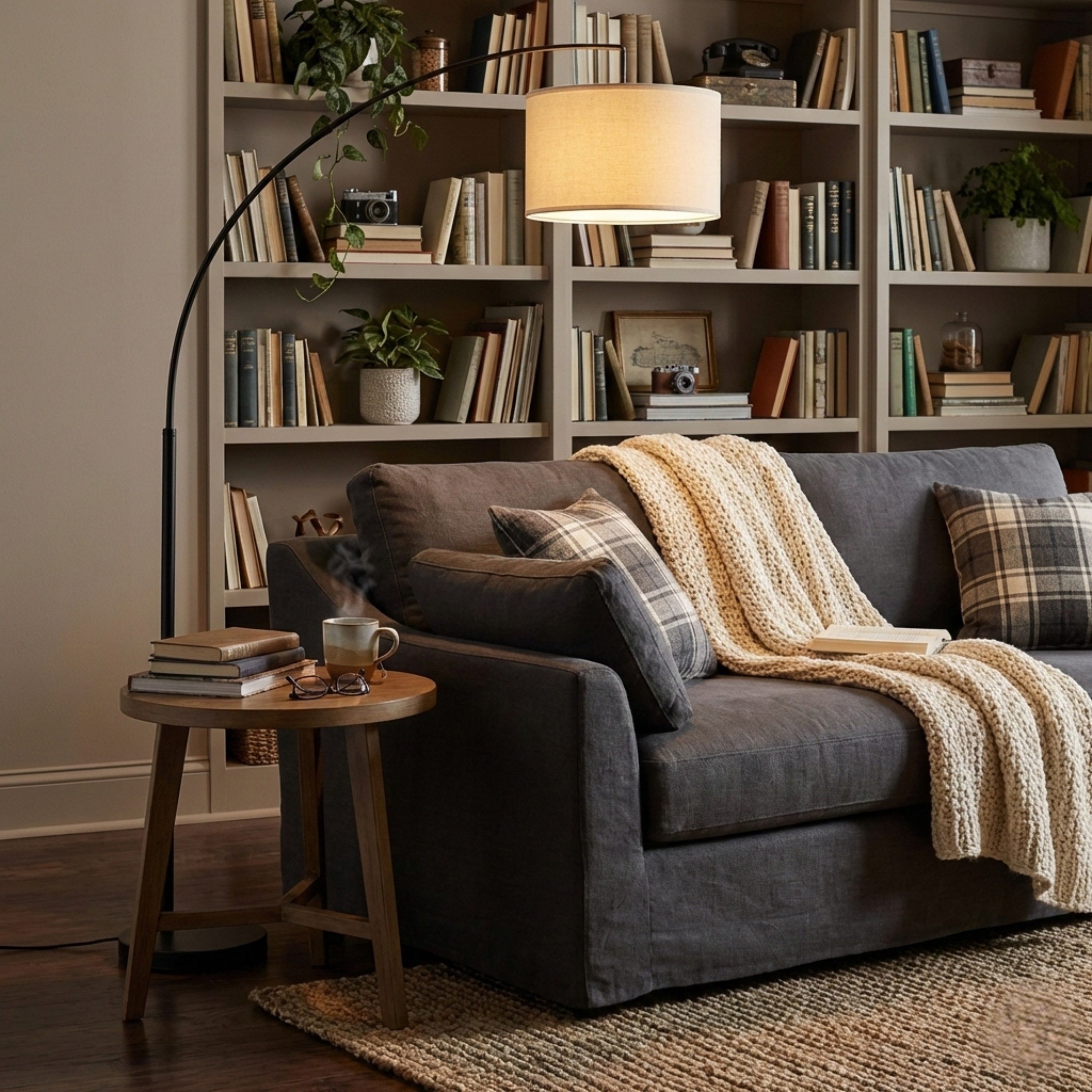 OTTO home Stehlampe Stellan, Ein-/Ausschalter, ohne Leuchtmittel, Bogenlampe Textilschirm Stoff Ø 36cm, E27, Fußschalter, Bogenleuchte