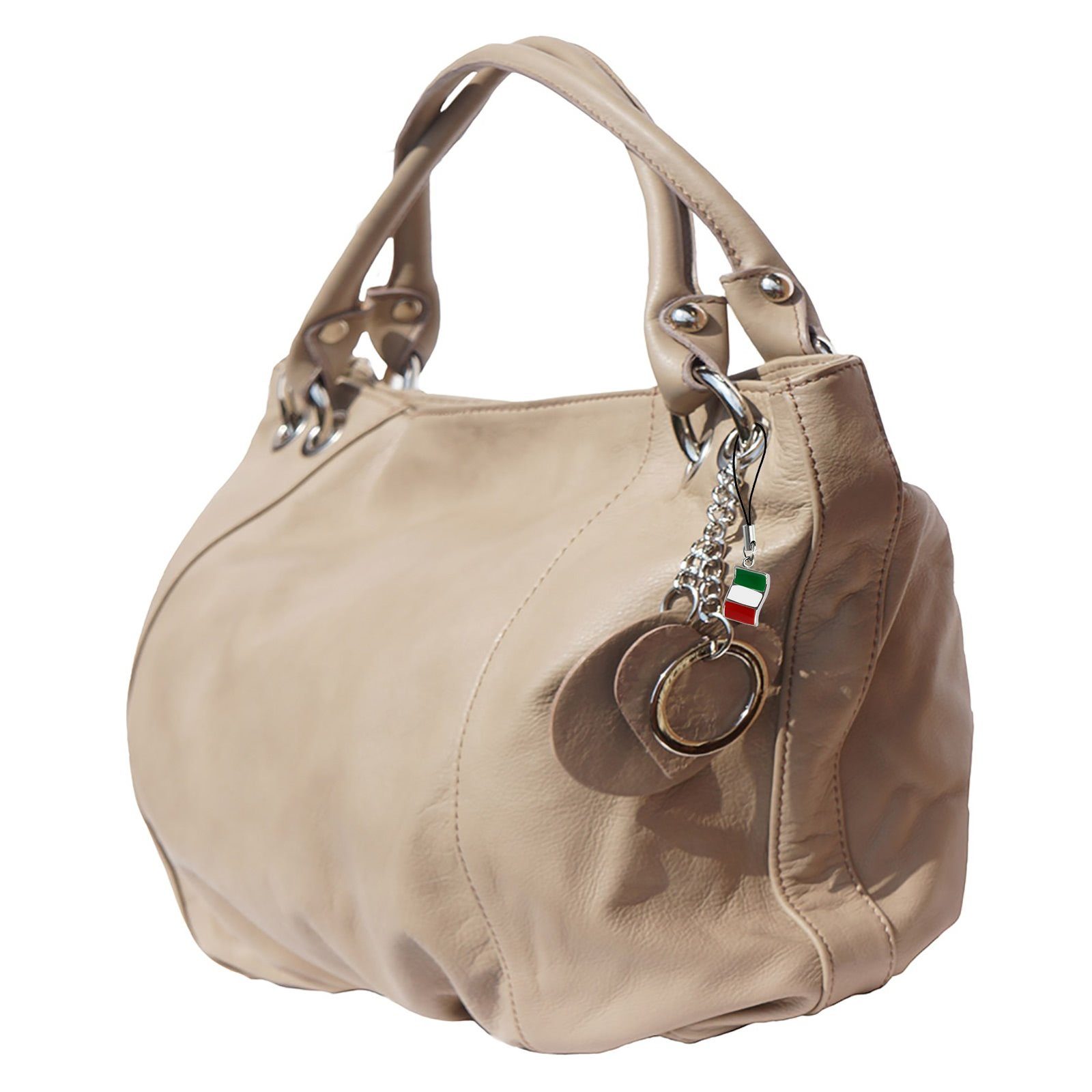 FLORENCE Schultertasche Florence Echtleder Hobo Bag Damen taupe (Schultertasche), Damen Leder Schultertasche, Henkeltasche, helltaupe, braun ca. 42cm