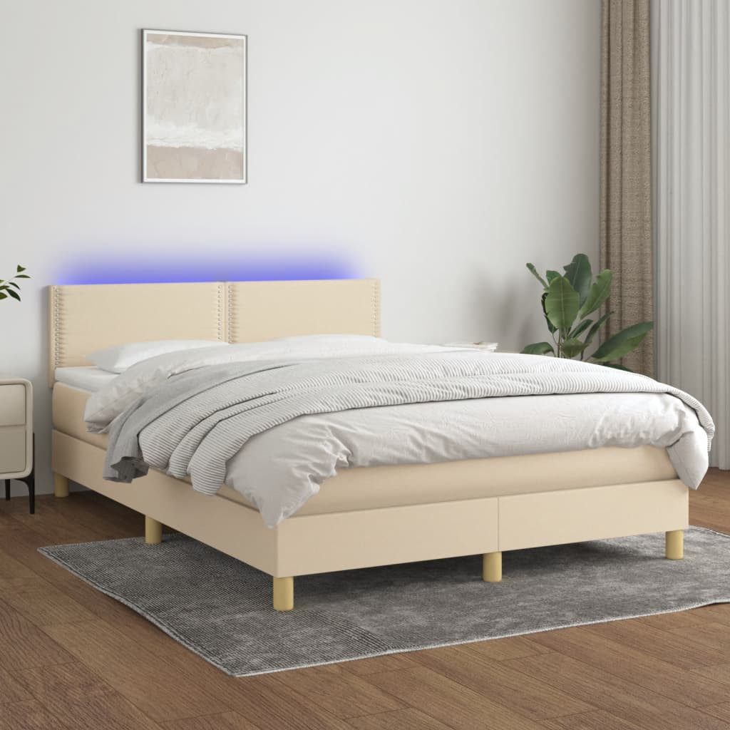 vidaXL Boxspringbett Boxspringbett mit Matratze LED Creme 140x200 cm Stoff günstig online kaufen