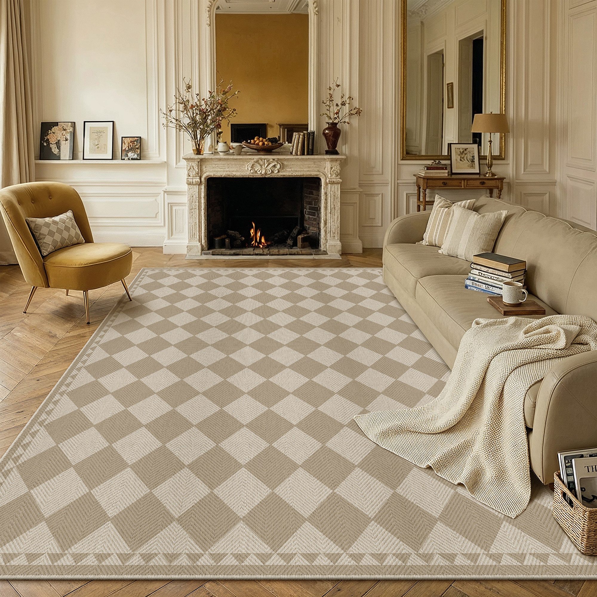 PURECOZY Teppich Juteteppich Innenteppiche Karomuster Modernes Design, Rechteckig, Höhe: 5 mm, 120x180cm Juteteppich Karomuster Innenteppich