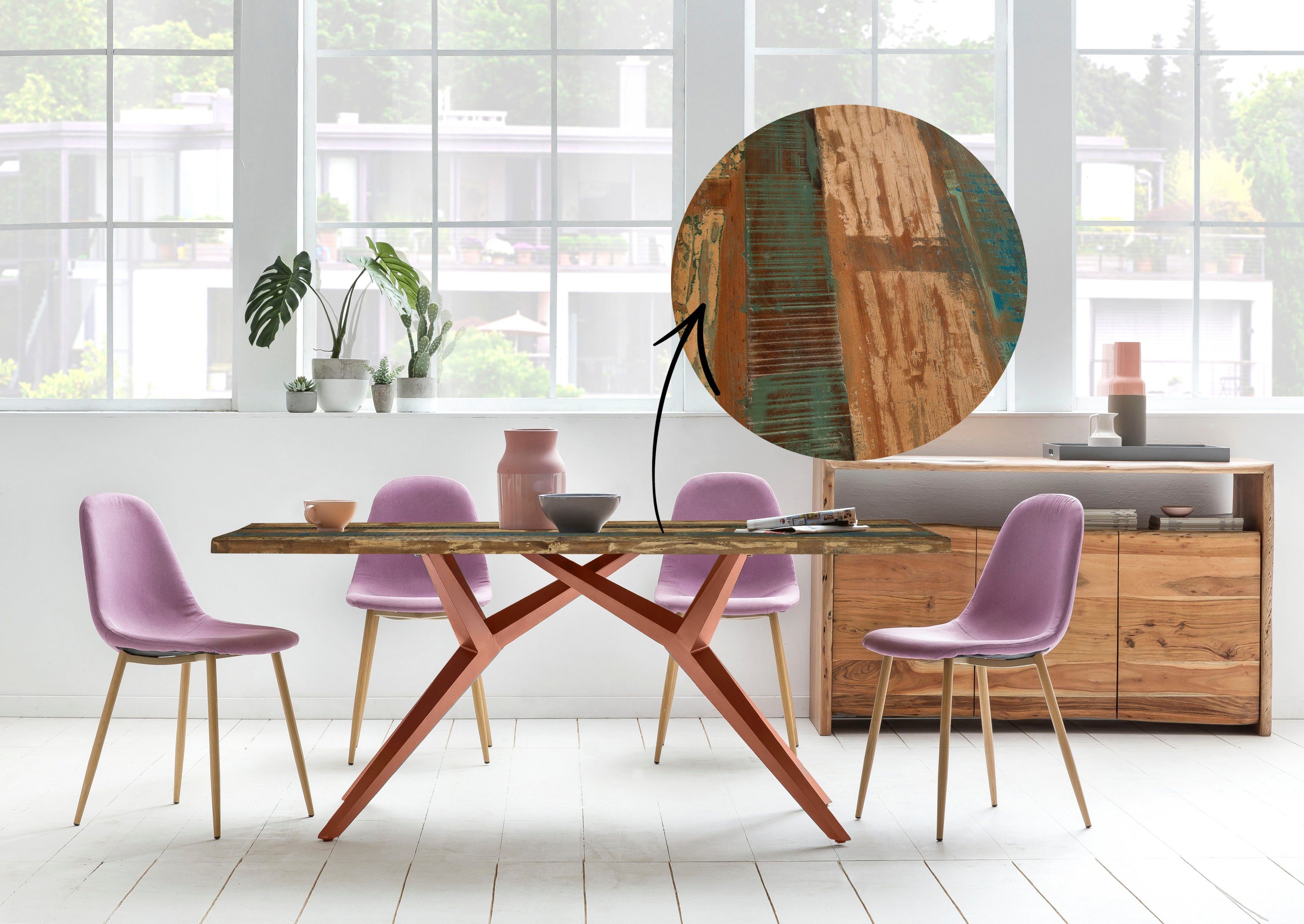 SIT Esstisch, lackiert Antikbraun Altholz | Antikbraun Bunt, Platte