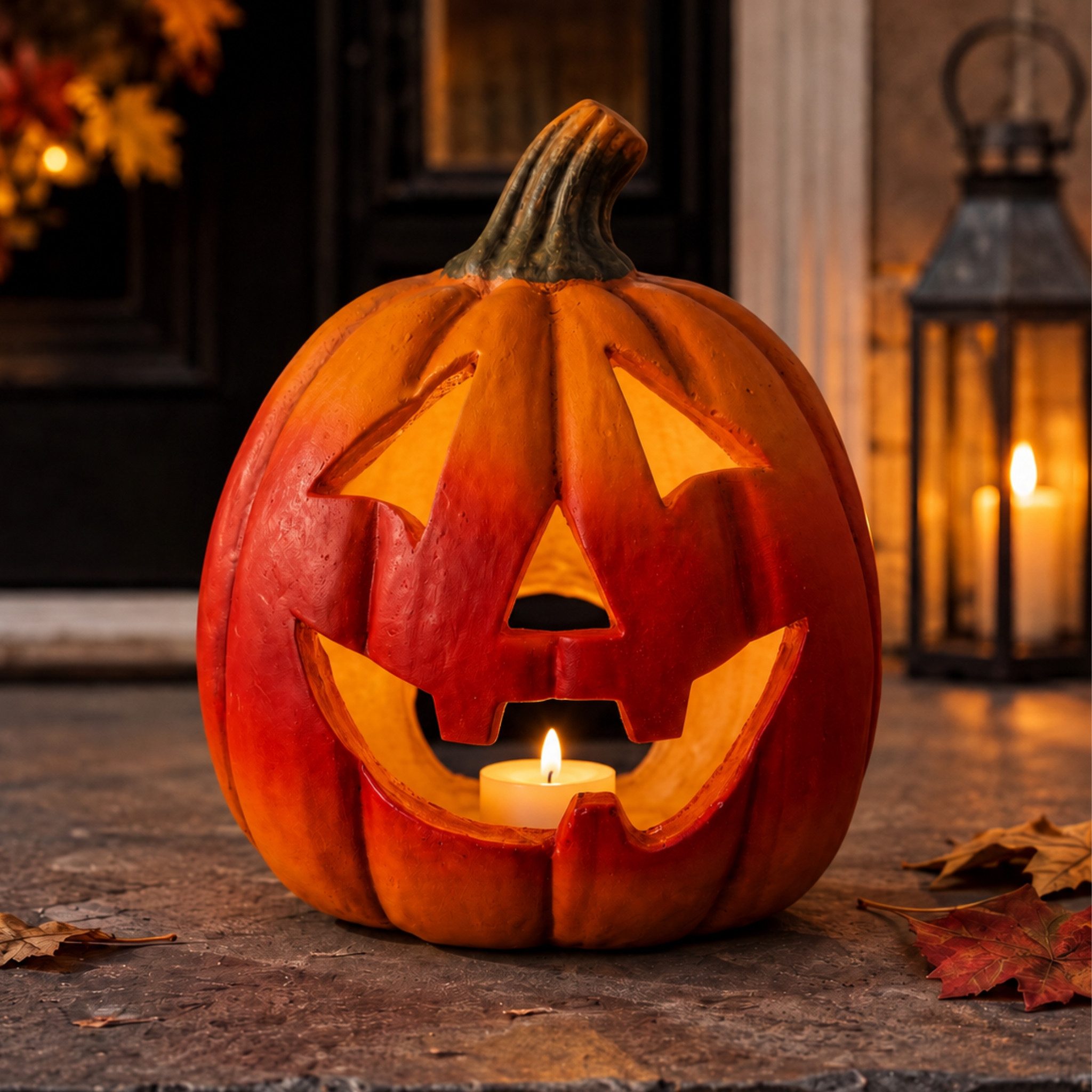 matches21 HOME & HOBBY Dekofigur XXL Kürbis-Laterne als LED Halloween-Deko Windlicht in 28x25 cm, Großer Jack-O-Lantern Deko-Kürbis als innen außen Herbst-Deko