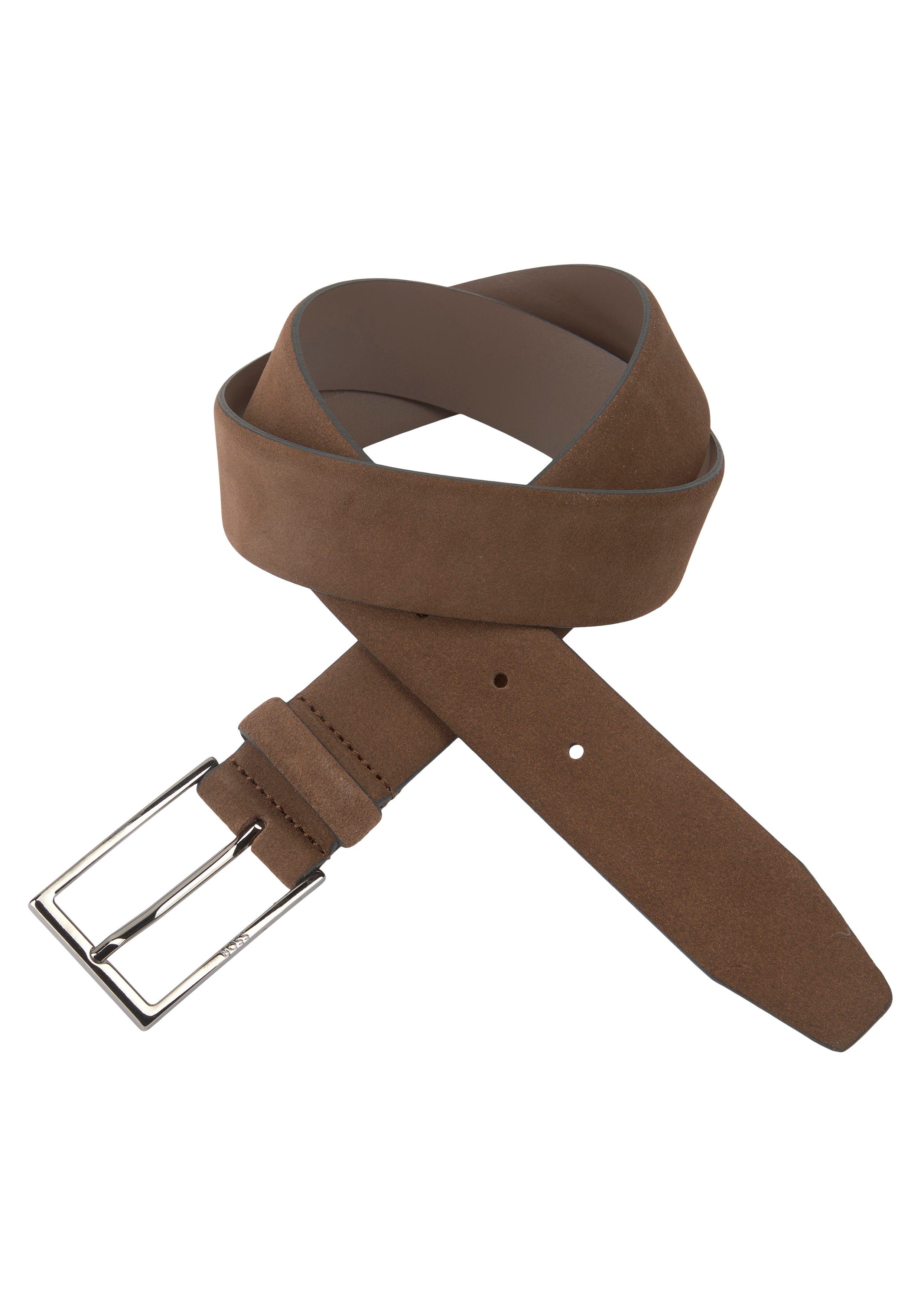 BOSS Ledergürtel Calindo aus Veloursleder Metall Rust/Copper mit Logo-Schliesse aus