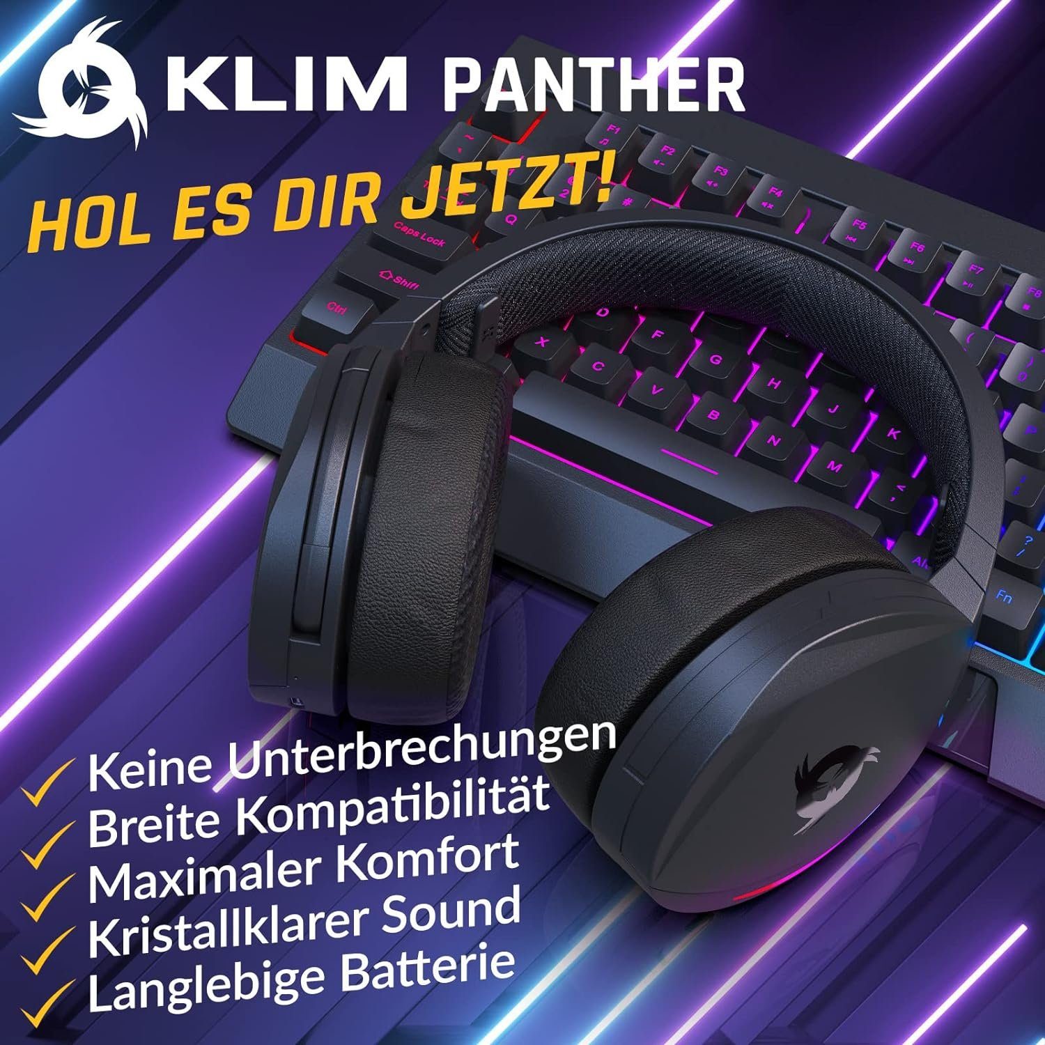 Geräuschunterdrückung) (Headset KLIM mit mit Mikrofon, Gaming-Headset, 3D-Surround-Sound, RGB, Bluetooth-Headset Kabelloses Gaming-Headset Panther