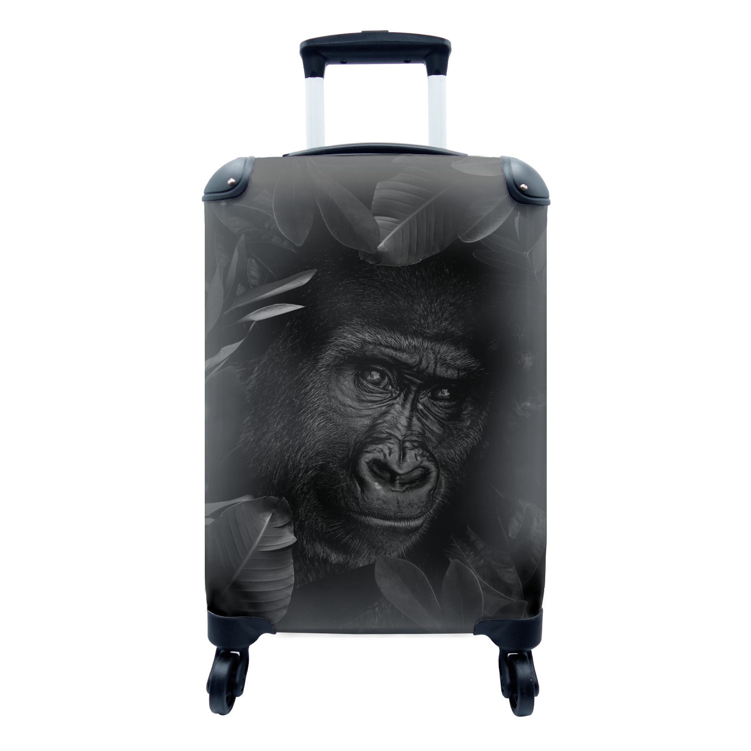MuchoWow Handgepäckkoffer Botanischer Affe auf dunklem Hintergrund - schwarz und weiß, 4 Rollen, Reisetasche mit rollen, Handgepäck für Ferien, Trolley, Reisekoffer