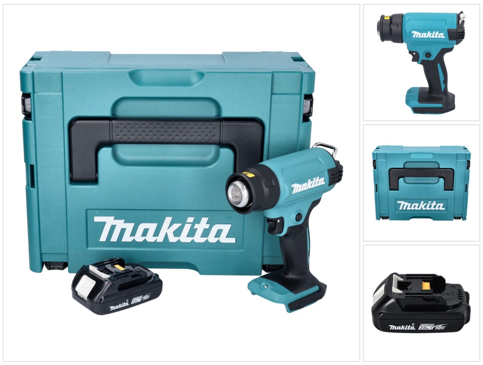 Makita Akku-Heißluftgebläse DHG 180 A1J Akku Heißluftgebläse 18 V 550 °C + 1x Akku 2,0 Ah + Makpac