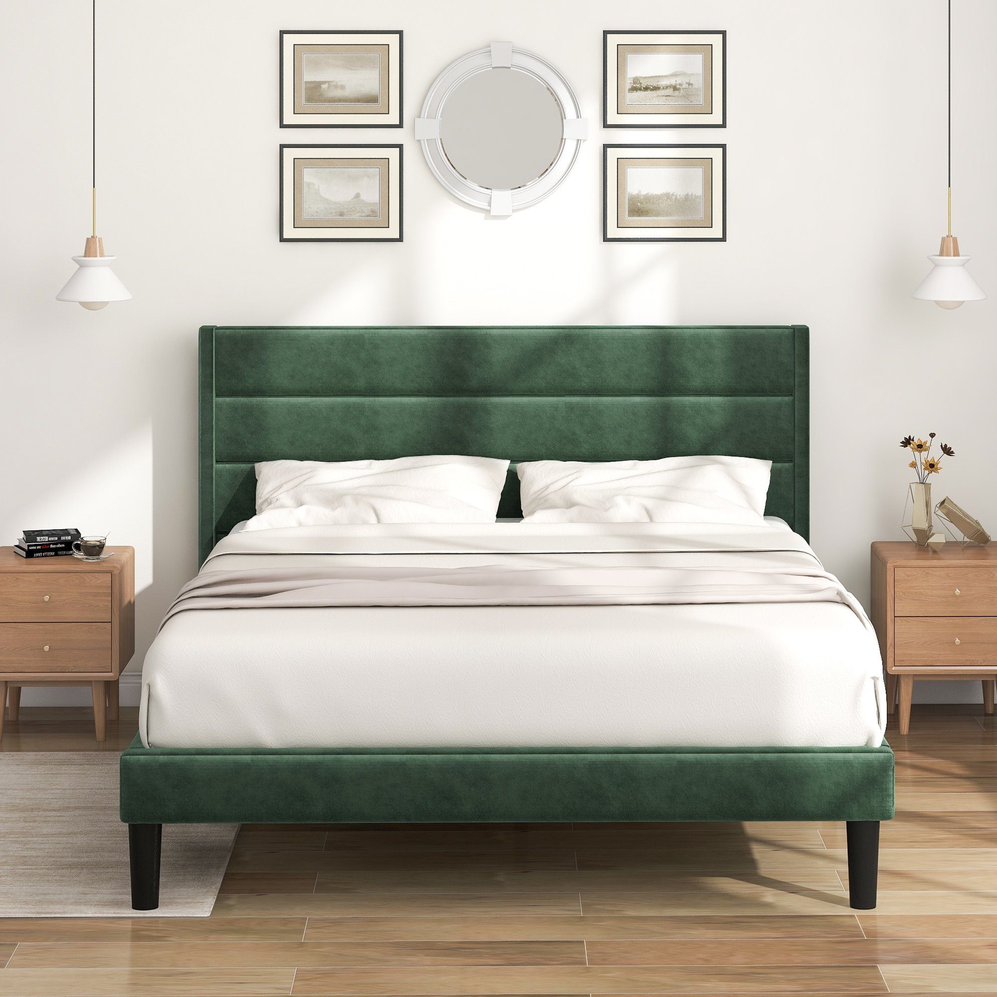 Polsterbett, 140 x 200 cm Doppelbett Ehebett mit Lattenrost & Kopfteil, Samt