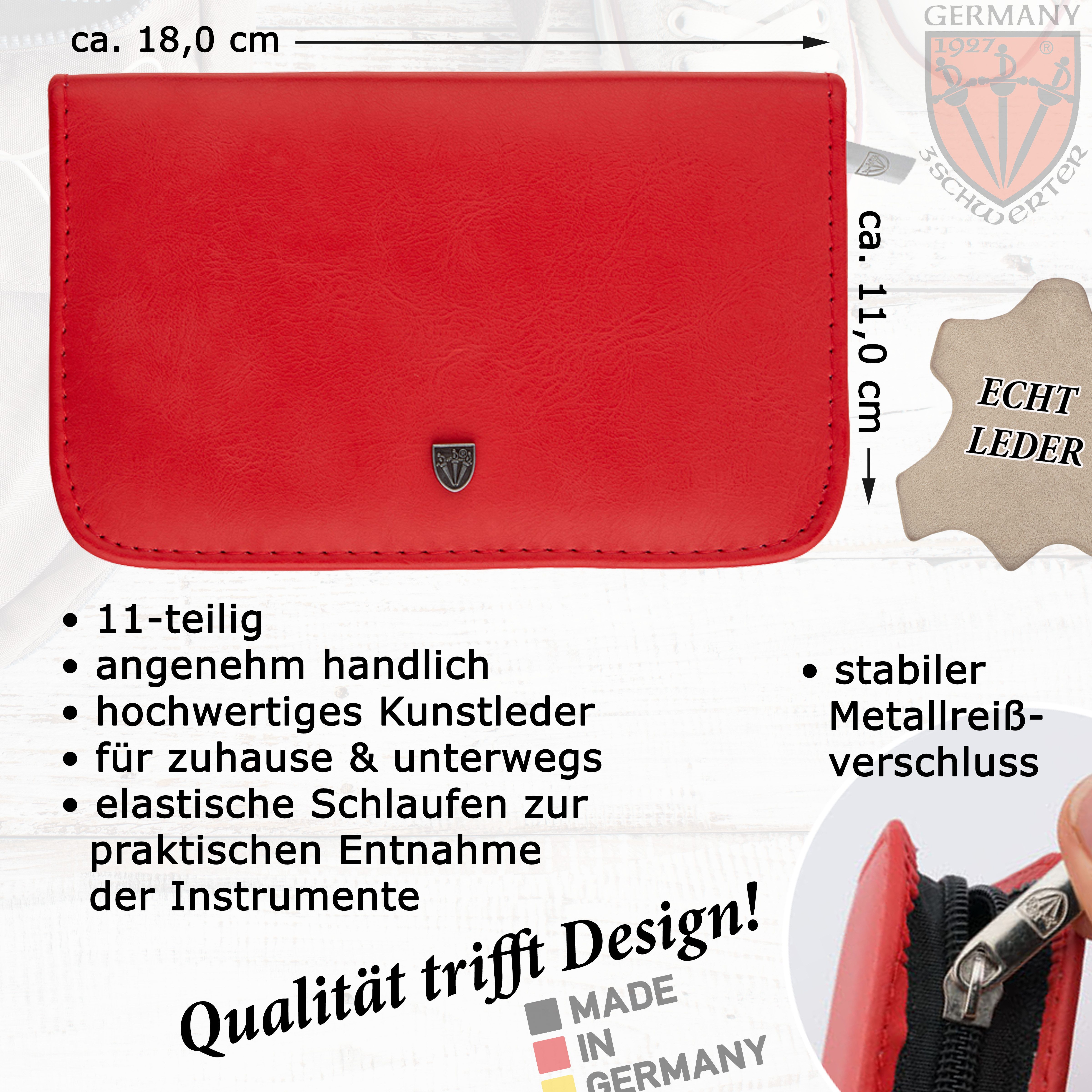 3 SCHWERTER Maniküre-Etui Nagelpflege, Maniküre Set "New York" mit Echtleder-Etui, 11 tlg., hochwertiges Nagelset, Made in Germany