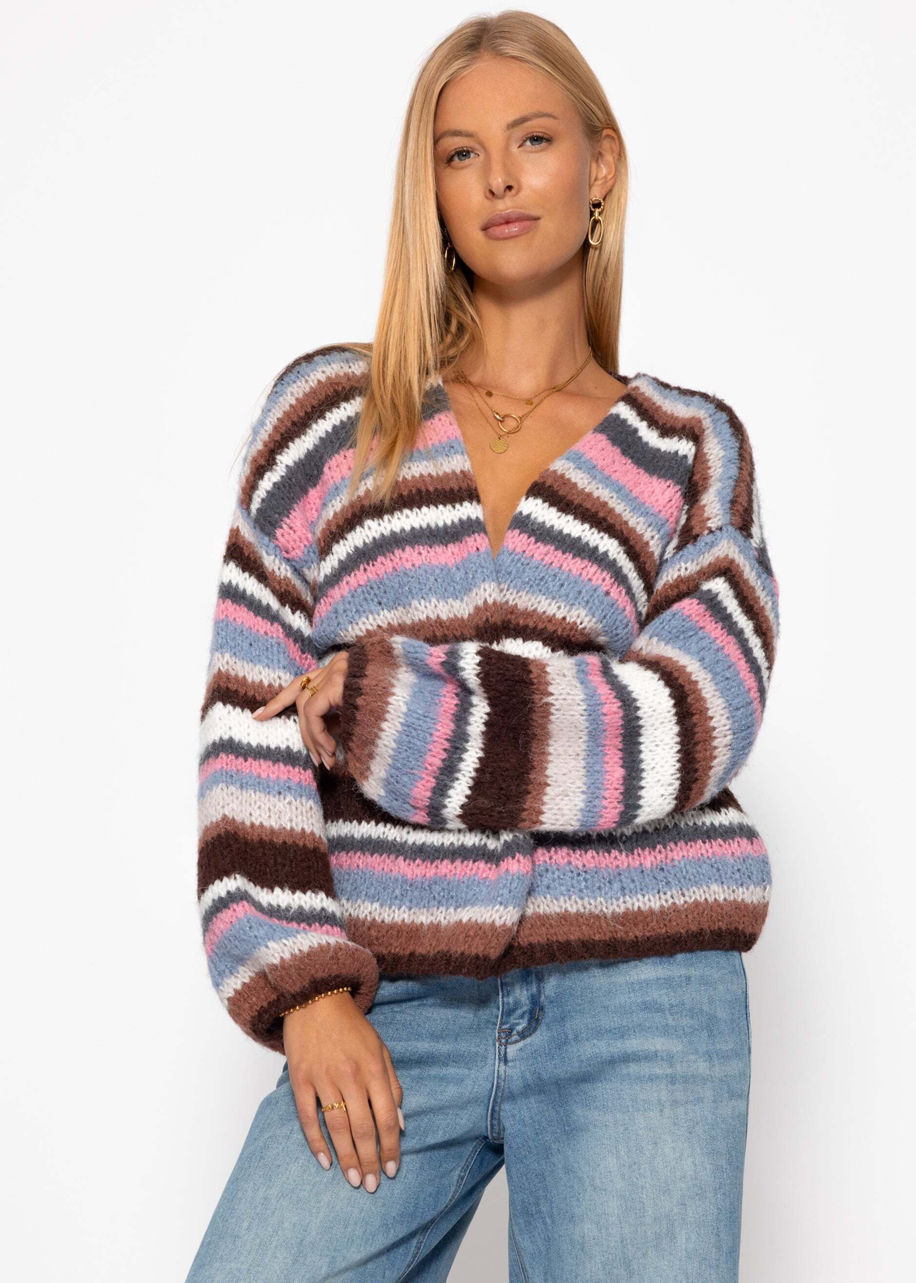 SASSYCLASSY Cardigan Gestreifte Strickjacke für Damen Mehrfarbig Multicolor günstig online kaufen