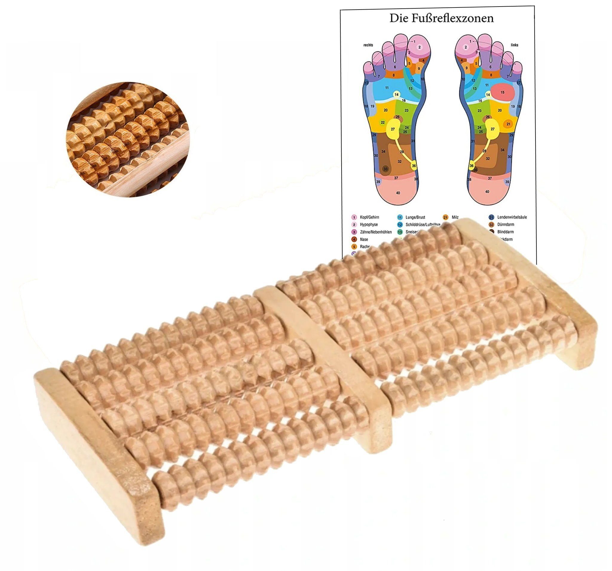 Fußmassageroller Holz Fußmassage 2 x 5 Rollen Fußroller Fußmassagegerät 2 Füße 
