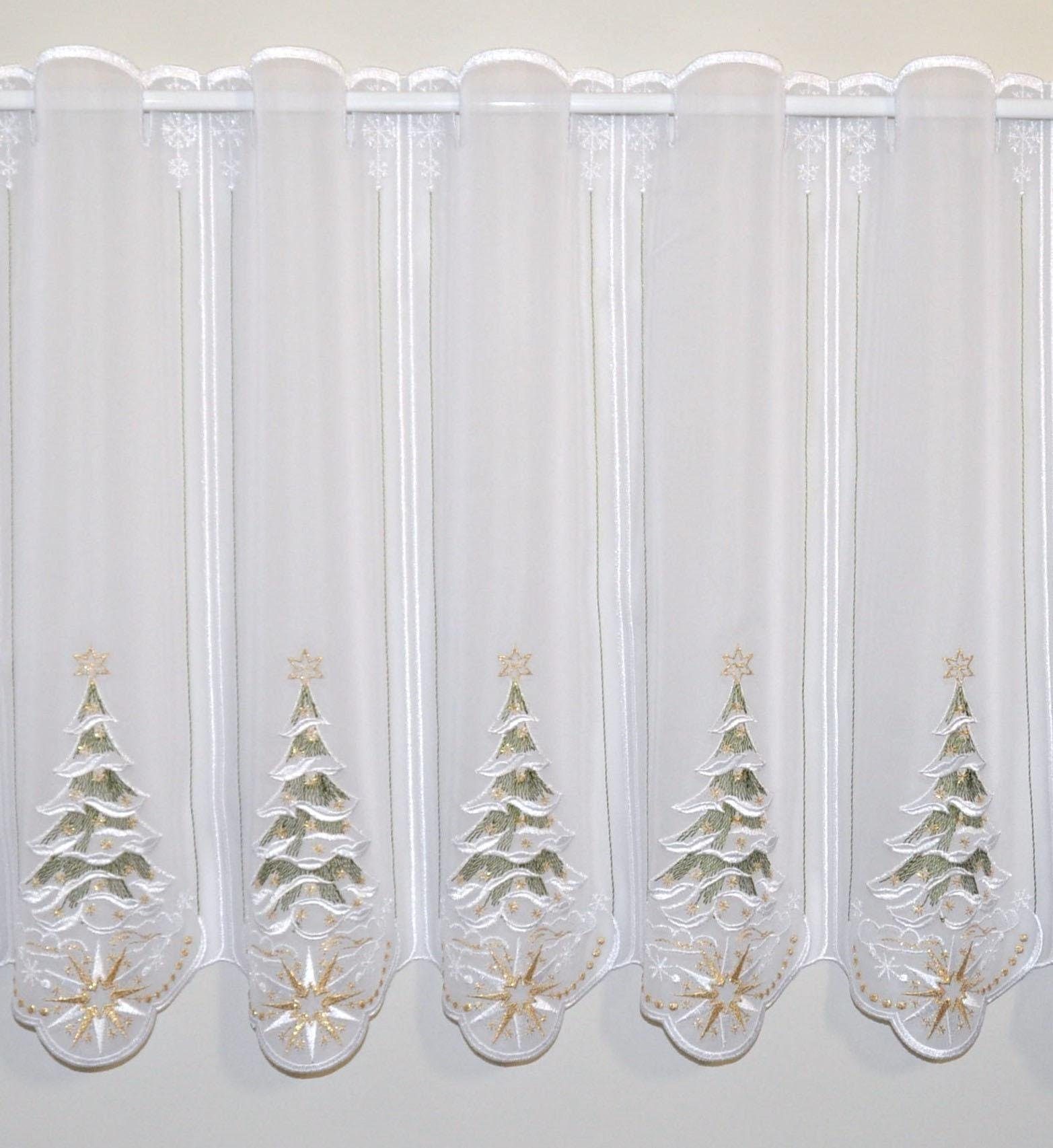 Stickereien Plauen Scheibengardine Tannenbaum (1 St), Stangendurchzug, transparent, Voile – Bild 2 von 4