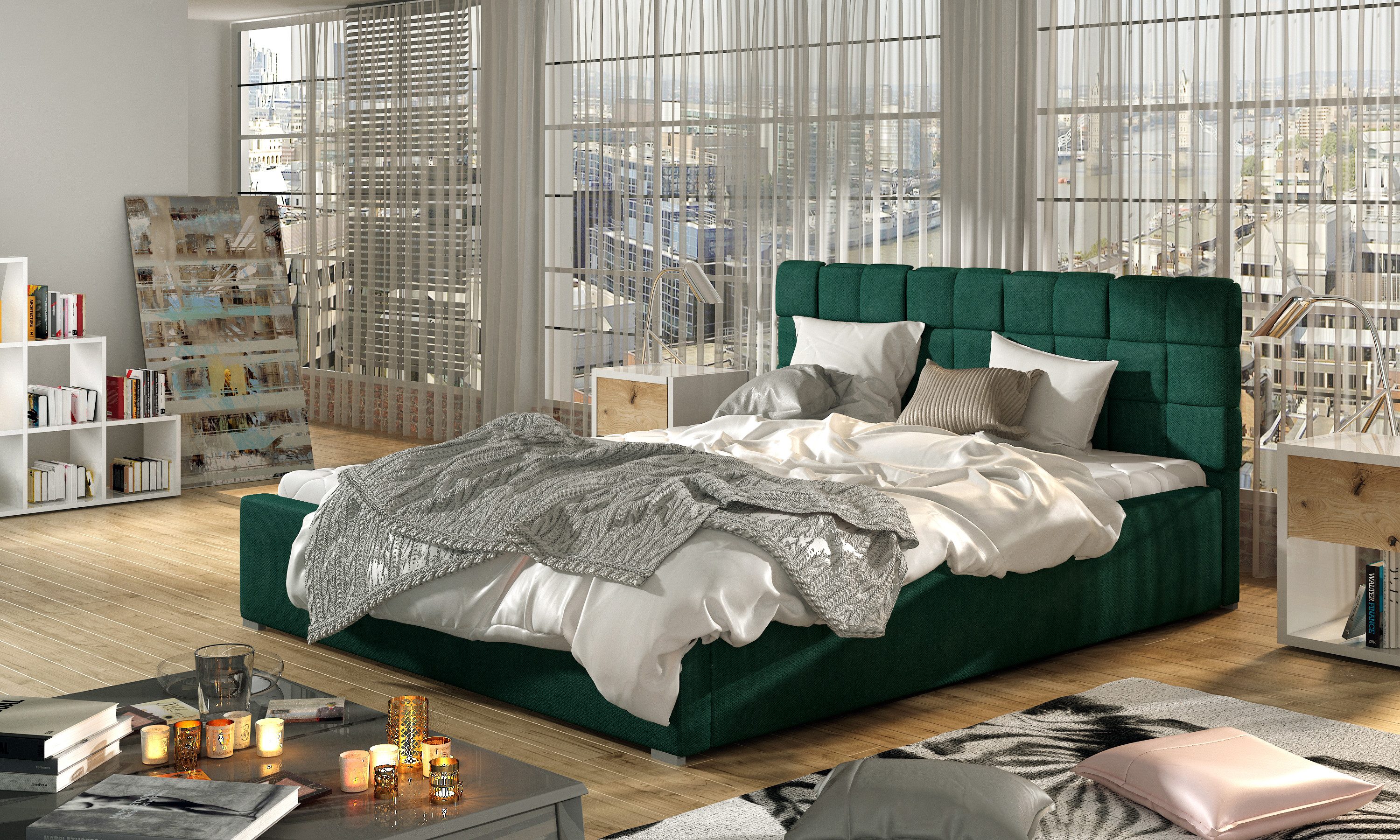 yourhouse24 Polsterbett Grand Bett Metallrahmen Doppelbett Bettgestell Lattenrost mit LED