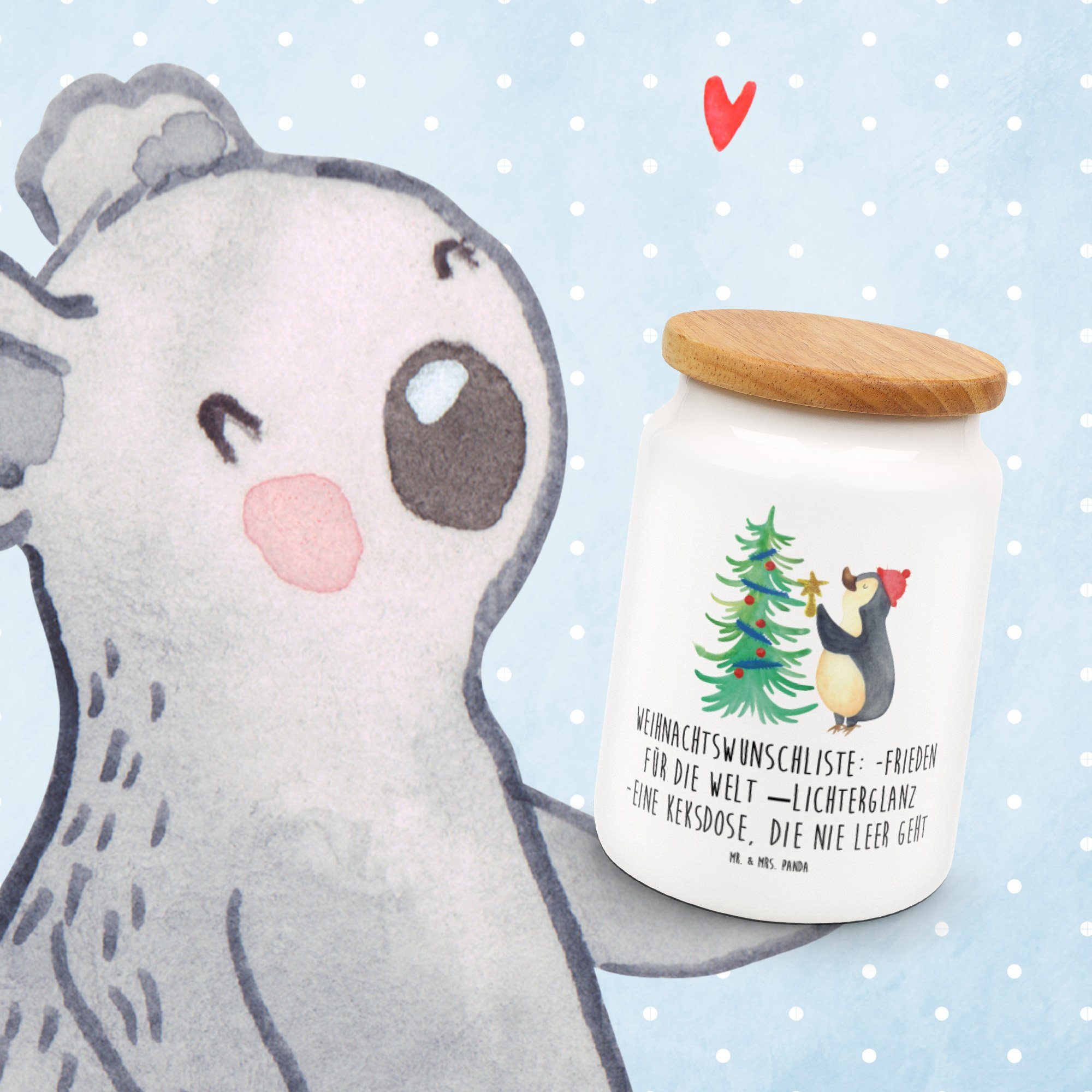 Weihnachten, Winter, Pinguin - & - Keramik, Mrs. (1-tlg) Geschenk, Weihnachtsbaum Panda Mr. Weihna, Weiß Vorratsdose