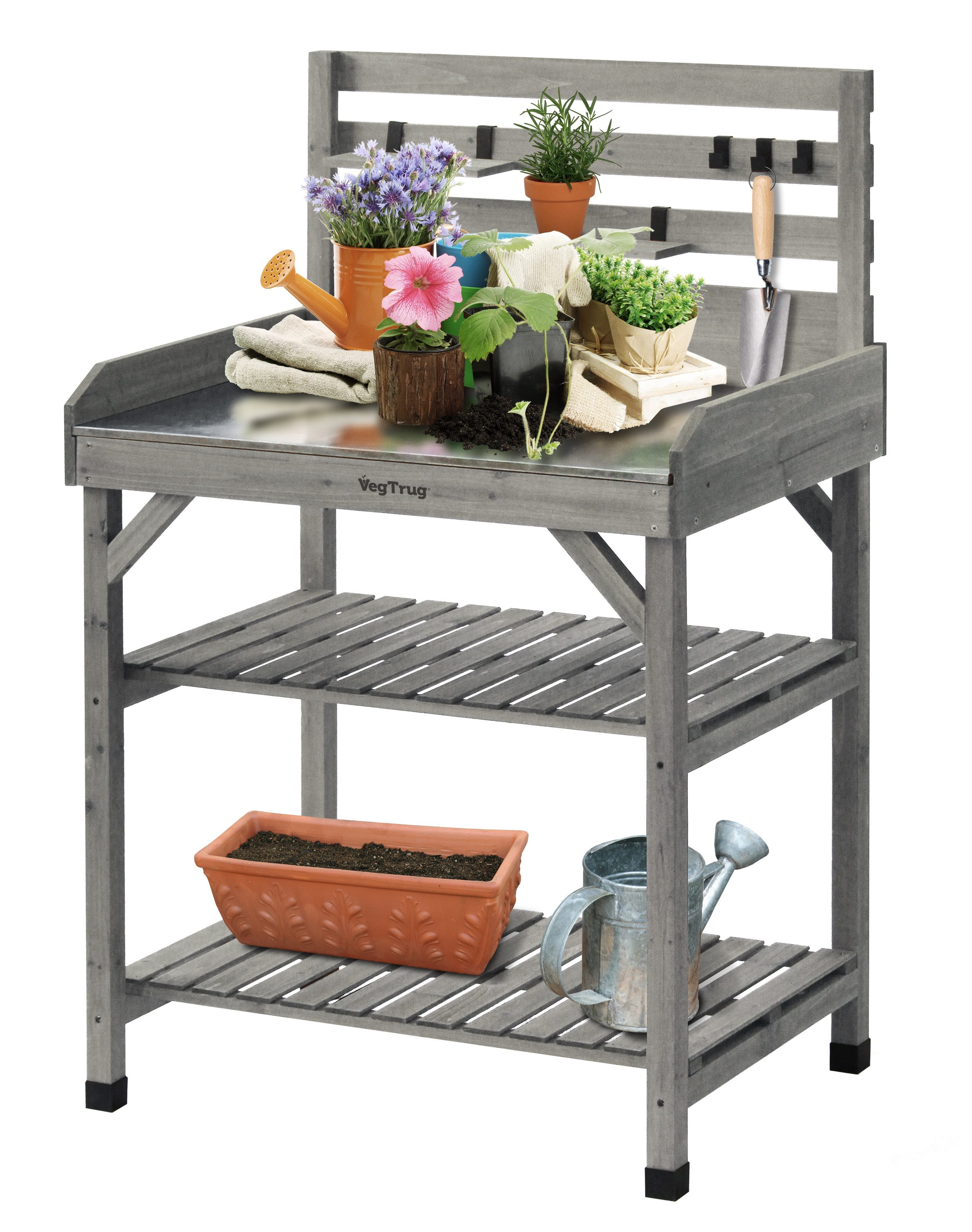 VegTrug Pflanztisch VegTrug® für Gartenarbeit, Rückenschonendes Arbeiten - mit Hakenleiste - 81x56x125 cm