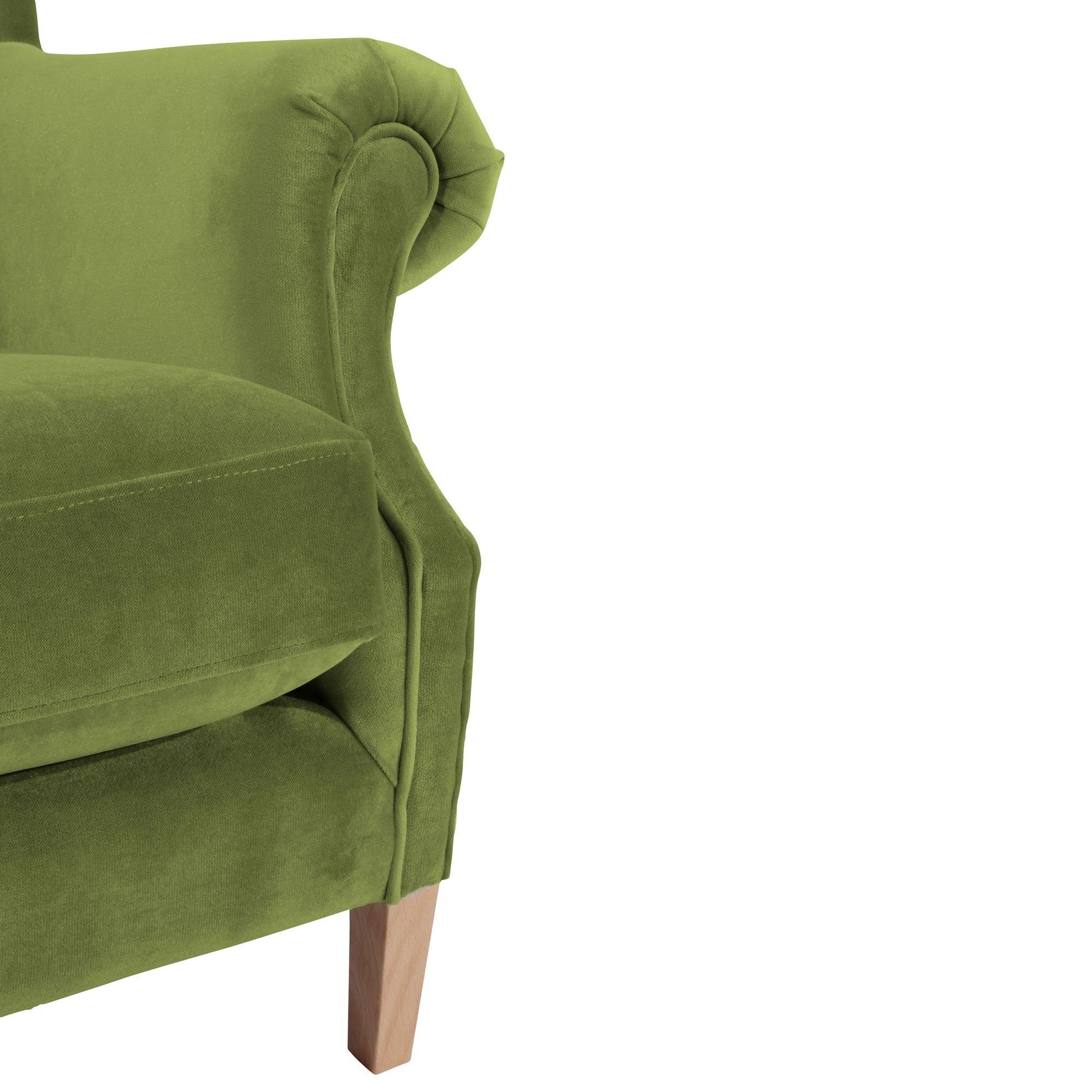 Big-Sessel verarbeitet,bequemer 1-St), Sitz oliv natur aufm Versand, / Kostenlosem Samtvelours hochwertig Kessel Buche 58 inkl. Kantha 21706 XXL-Sessel (Sparpreis Bezug