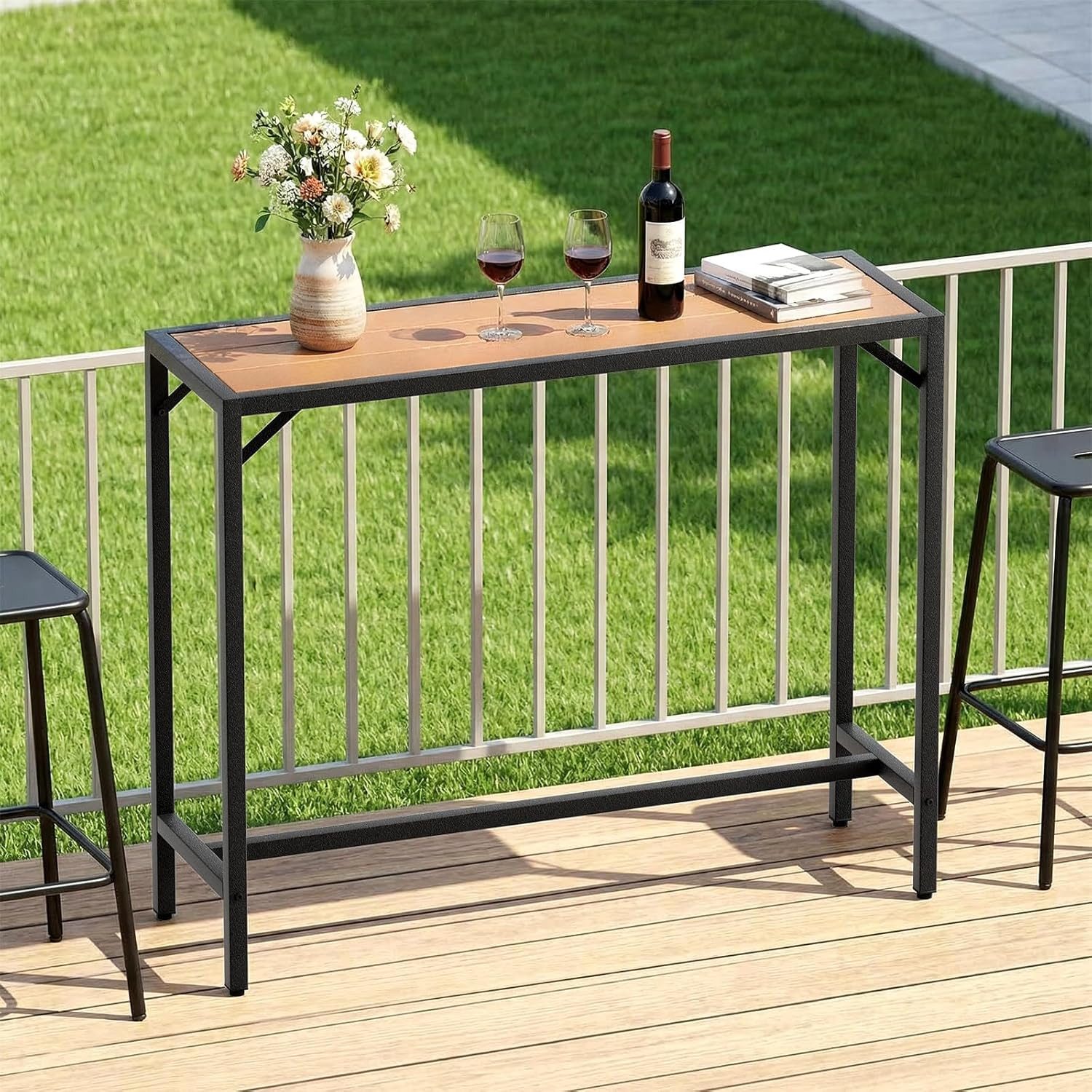 TLGREEN Gartentisch WPC Gartenbartisch 120x38x98cm (Wetterfester Bartisch Outdoor mit Metallgestell und verstellbaren Füßen, Stabiler Stehtisch Balkon Terrasse), Hochtisch Partytisch Tresentisch für Küche Wohnzimmer