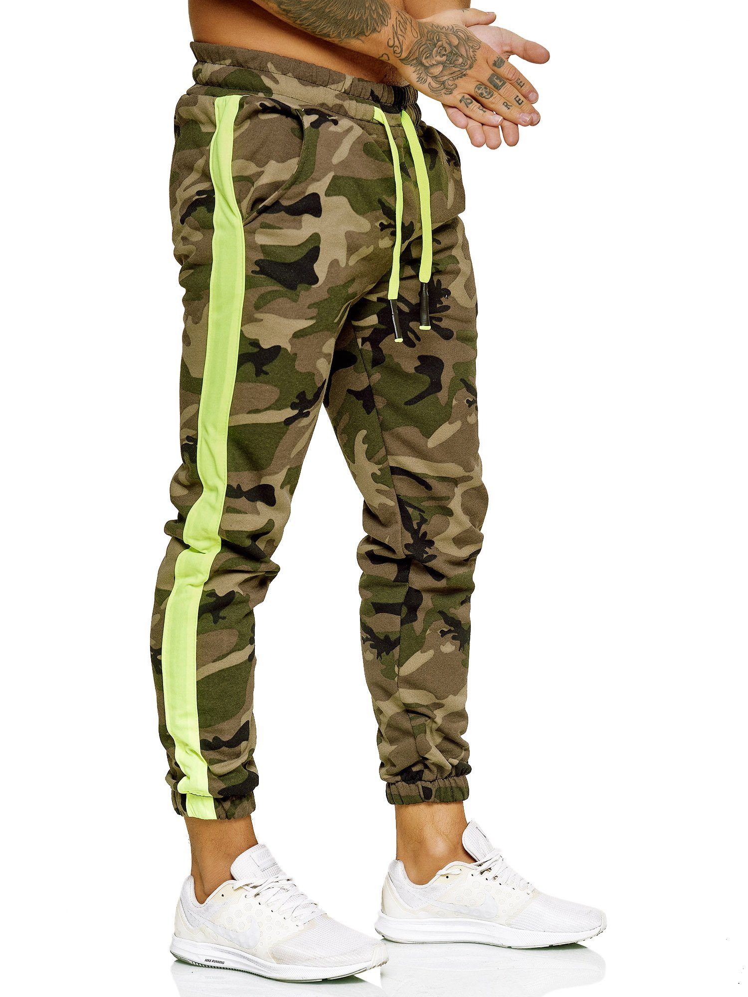 Fitness Jogginghose Camo (Sporthose Trainingshose Freizeit Sweatpants, 1-tlg) 1211C OneRedox Oliv Casual