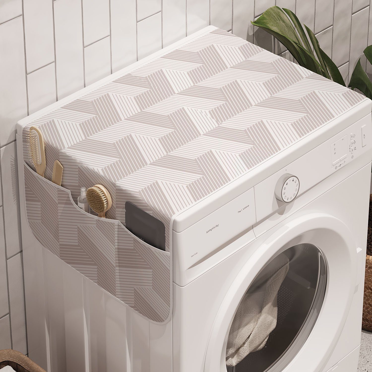 Abakuhaus Badorganizer Anti-Rutsch-Stoffabdeckung Modern für Waschmaschine Trockner, und Diagonal Stripes Graustufen