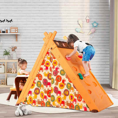 Merax Spielzelt »Pistis« Faltbar Tipi multifunktional 4 in 1 Zelt-Spielhaus für Kinder, mit Klettergerüst, Hocker und Tafel