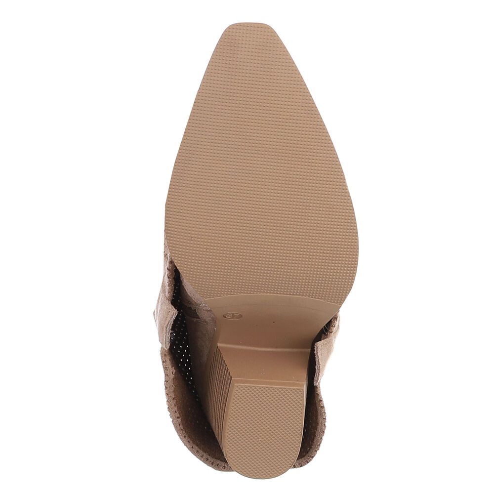 Ital-Design Moderne Stiefel mit perforiertem Design und goldenen Details Westernstiefel (91154667) Blockabsatz Stiefel in Beige