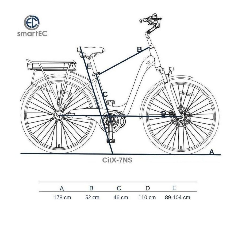 Thumbnail - smartEC E-Bike Cityrad E-Citybike CitX-7NS E-Bike 28 Zoll, 7 Gang Shimano Schaltwerk, Nabenschaltung, Mittelmotor, 540.0...