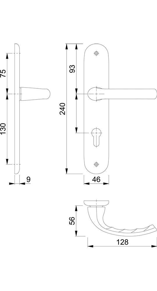 Langschildgarnitur DIN links Tôkyô rechts / Aluminium HOPPE 1710/273P 72 F1 Türbeschlag mm PZ