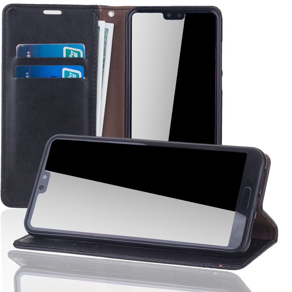 König Design Handyhülle Huawei P20, Huawei P20 Handyhülle Bookcover Schwarz