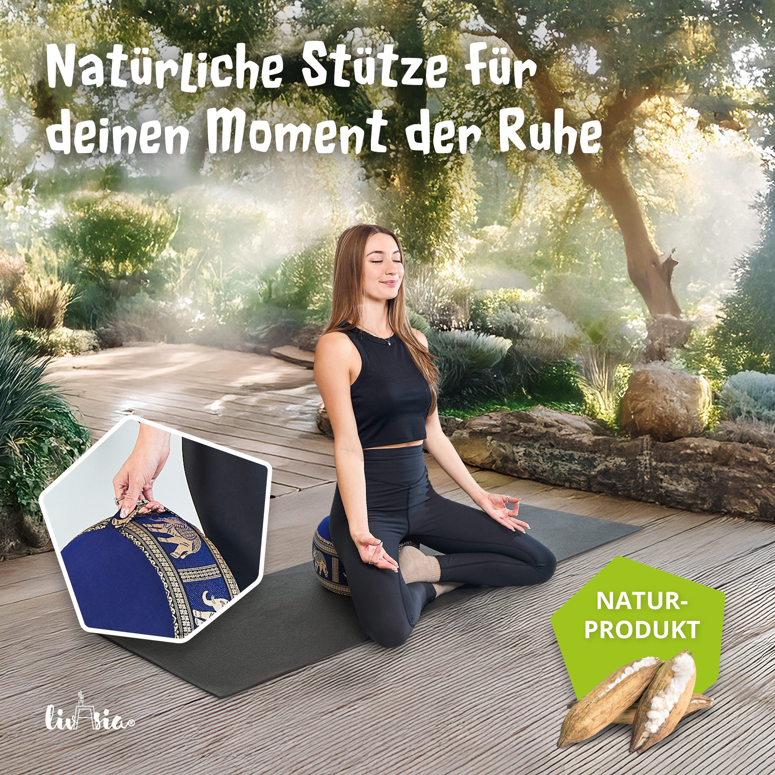 livasia Meditationskissen Zafukissen (Deluxe) - 32x20cm, Kapok, vegan, handgefertigt