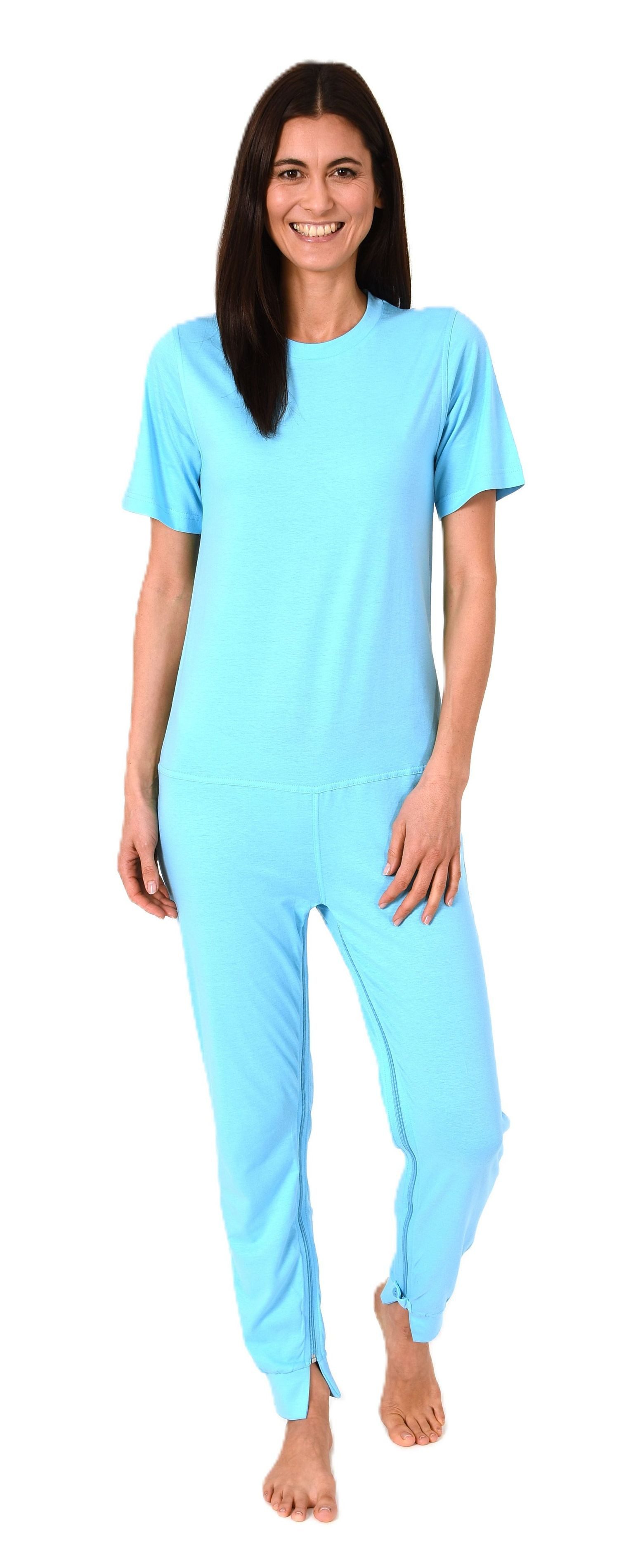 Normann Care Pyjama Damen Pflegeoverall kurzarm mit langen Bein + Reißverschluß am Bein