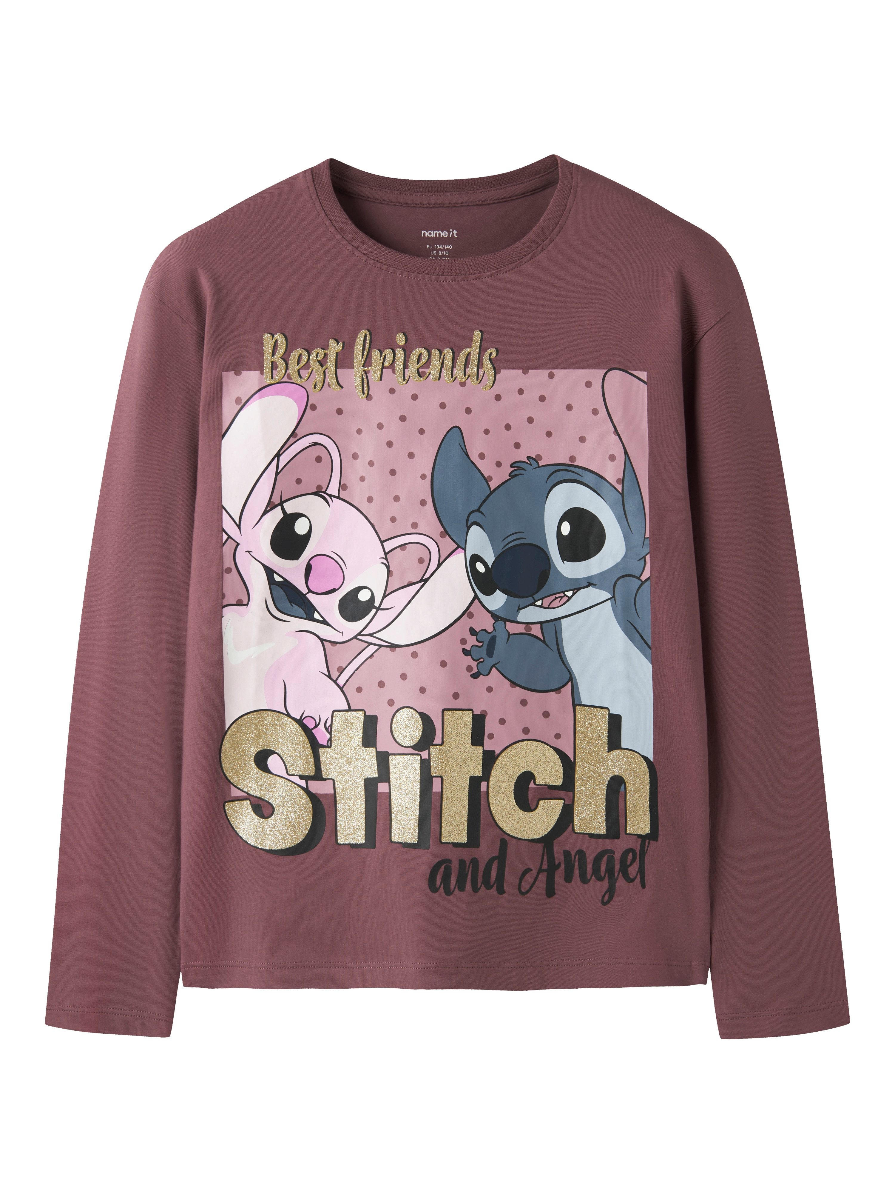 Name It Langarmshirt NKFADARA STITCH LS NREG TOP NOOS WDI Baumwollmischung, mit Stitch Druck
