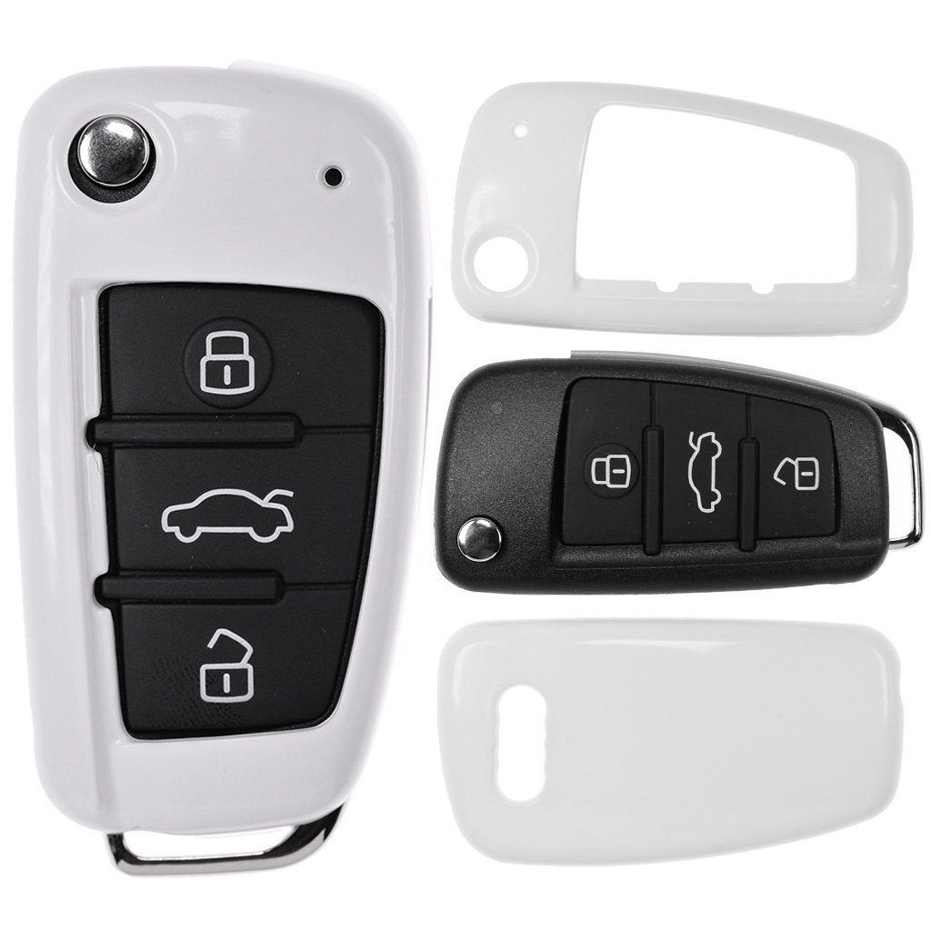 mt-key Schlüsseltasche Autoschlüssel Hardcover Schutzhülle Weiß, für Audi A1 8X S1 A3 8P S3 A6 4F S6 Q7 Klappschlüssel