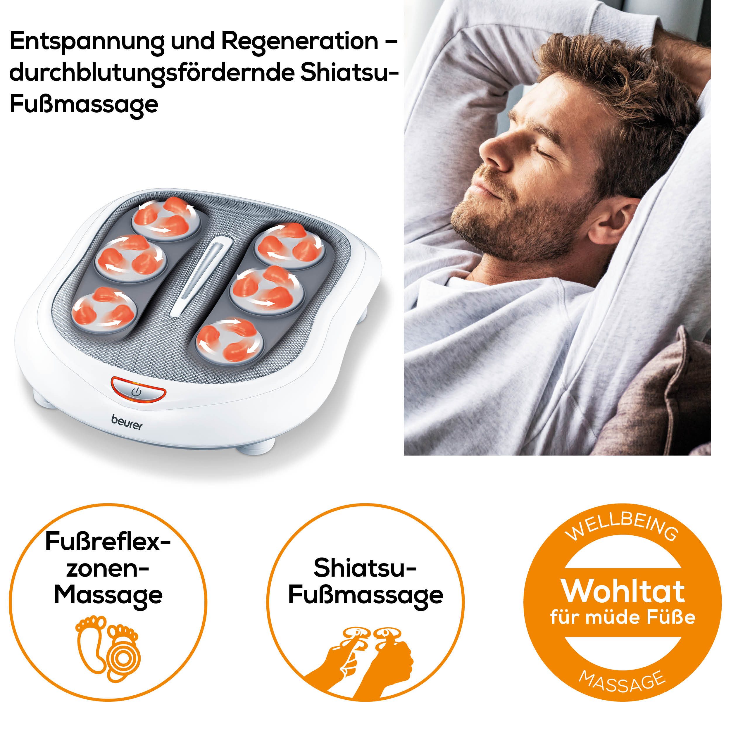 BEURER Shiatsu-Fußmassagegerät FM 60 mit 2 Intensitätsstufen und zuschaltbarer Wärmefunktion, Fördert die Durchblutung und lindert schwere und müde Beine