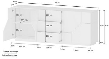 freiraum Sideboard Ragusa, in weiß hochglanz, Holzwerkstoff - 220x86x43cm (BxHxT)