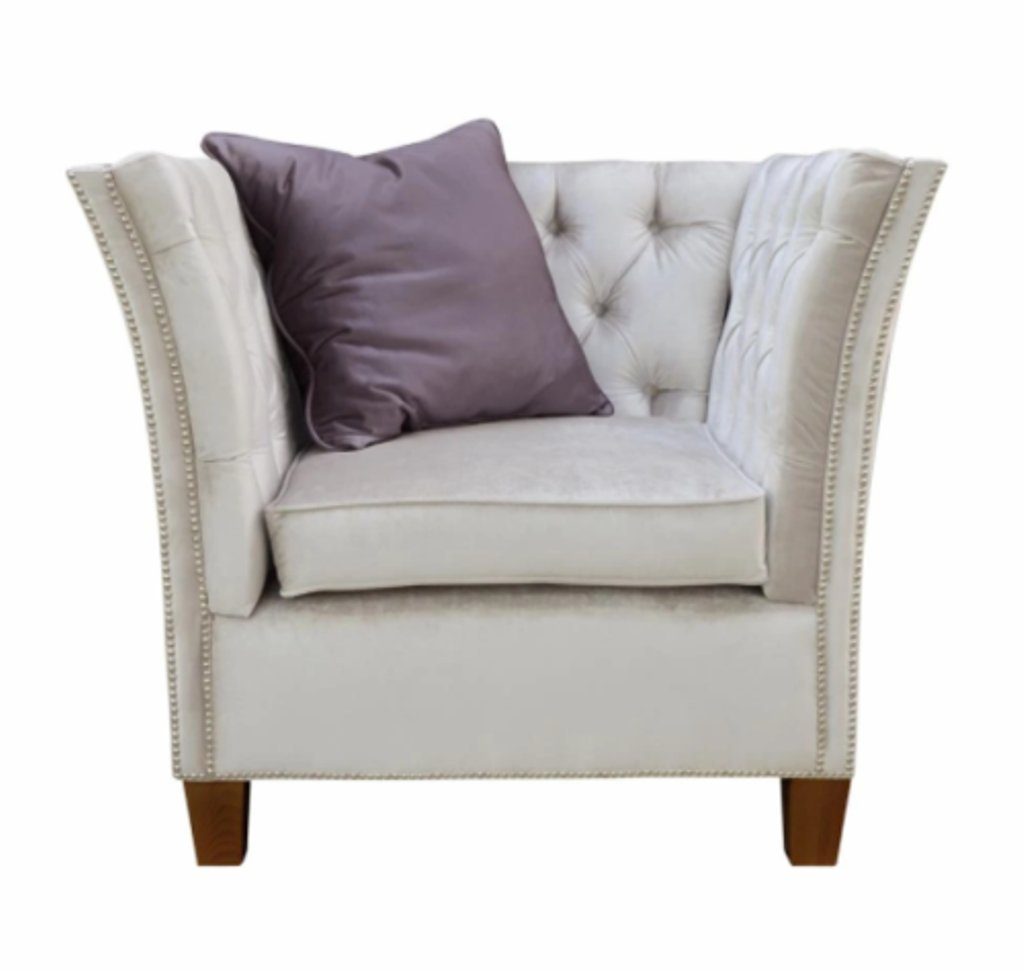 Neu Sessel Möbel JVmoebel Textil Kreative Grau Weiß Chesterfield-Sessel, Wohnzimmer Chesterfield Modern Stoff Hell