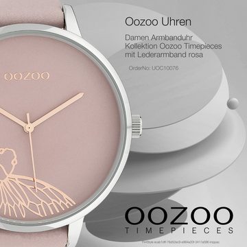 OOZOO Quarzuhr Oozoo Damen Armband-Uhr, Damenuhr rund, extra groß (ca. 48mm) Lederarmband, Fashion-Style
