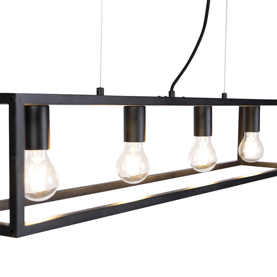 Qazqa Pendelleuchte Cage, ohne Leuchtmittel, E27, Schwarz, Industrie, Stahl, 4-flammig