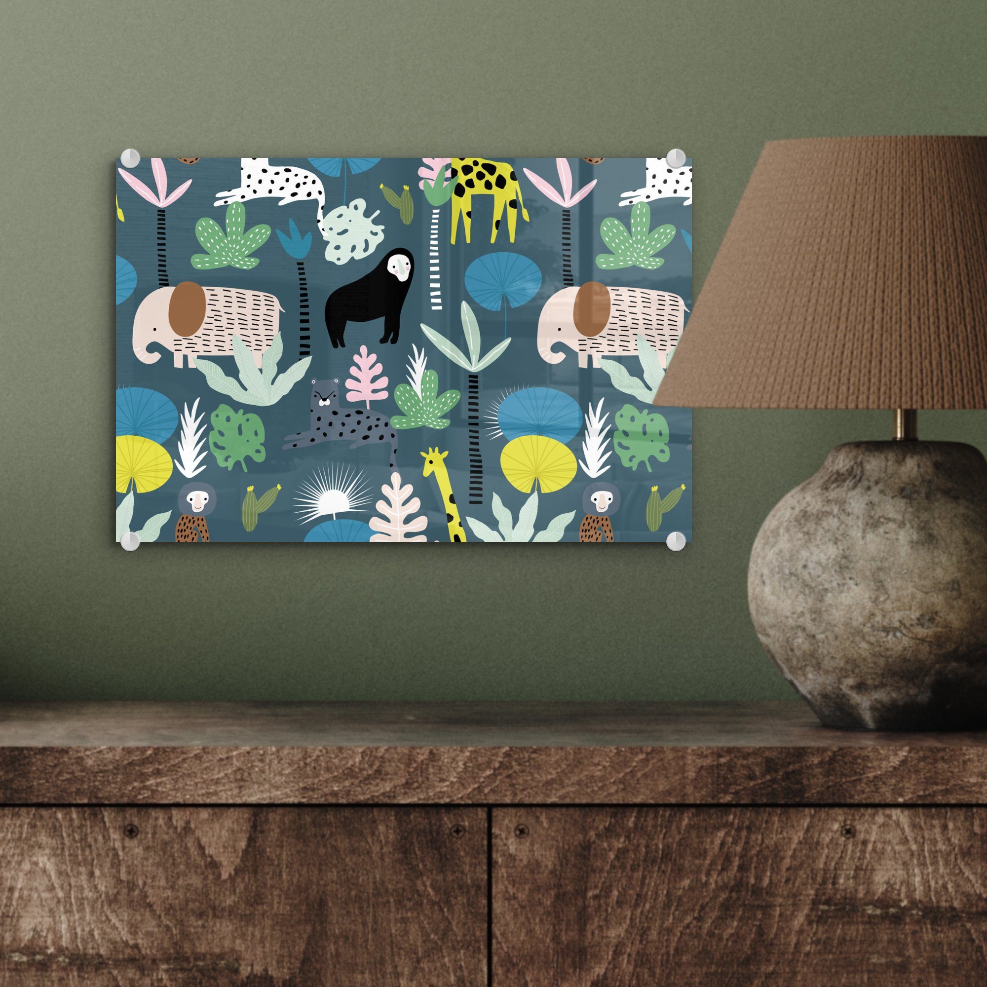 Foto - - Glasbilder Pflanzen Blau, Glas (1 - St), Bilder - MuchoWow Glas Dschungel - - Wandbild Acrylglasbild auf Wanddekoration auf Tiere