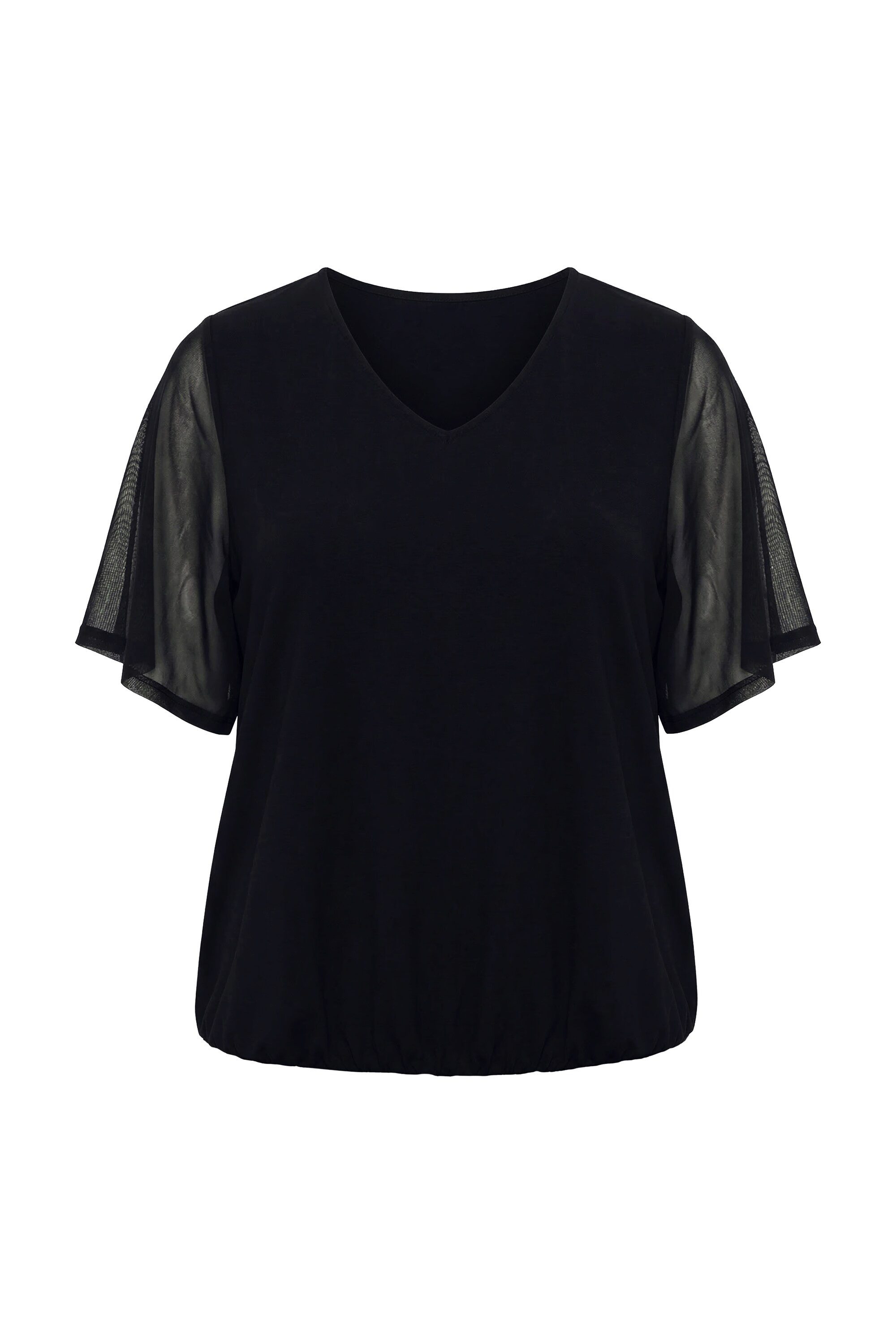 Ulla Popken Spitzenbluse Slinky-Blusentop Mesh-Überwurf V-Ausschnitt